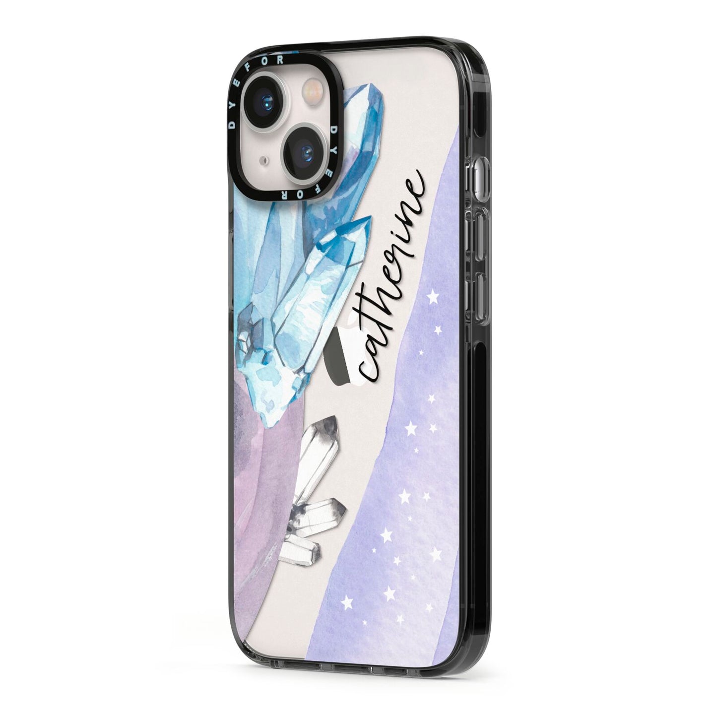 Crystals Personalised Name iPhone 13 Black Impact Case Side Angle on Silver phone