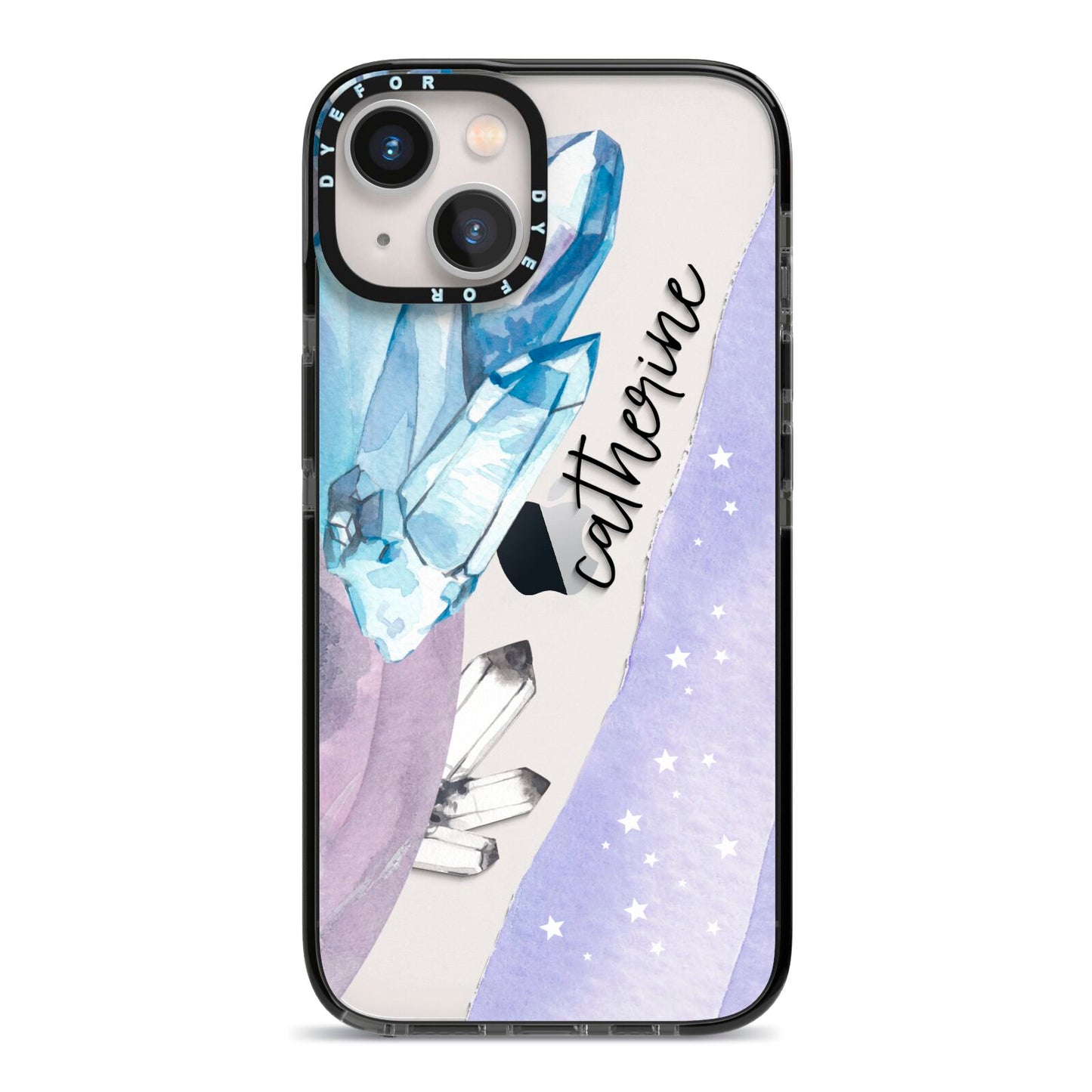 Crystals Personalised Name iPhone 13 Black Impact Case on Silver phone
