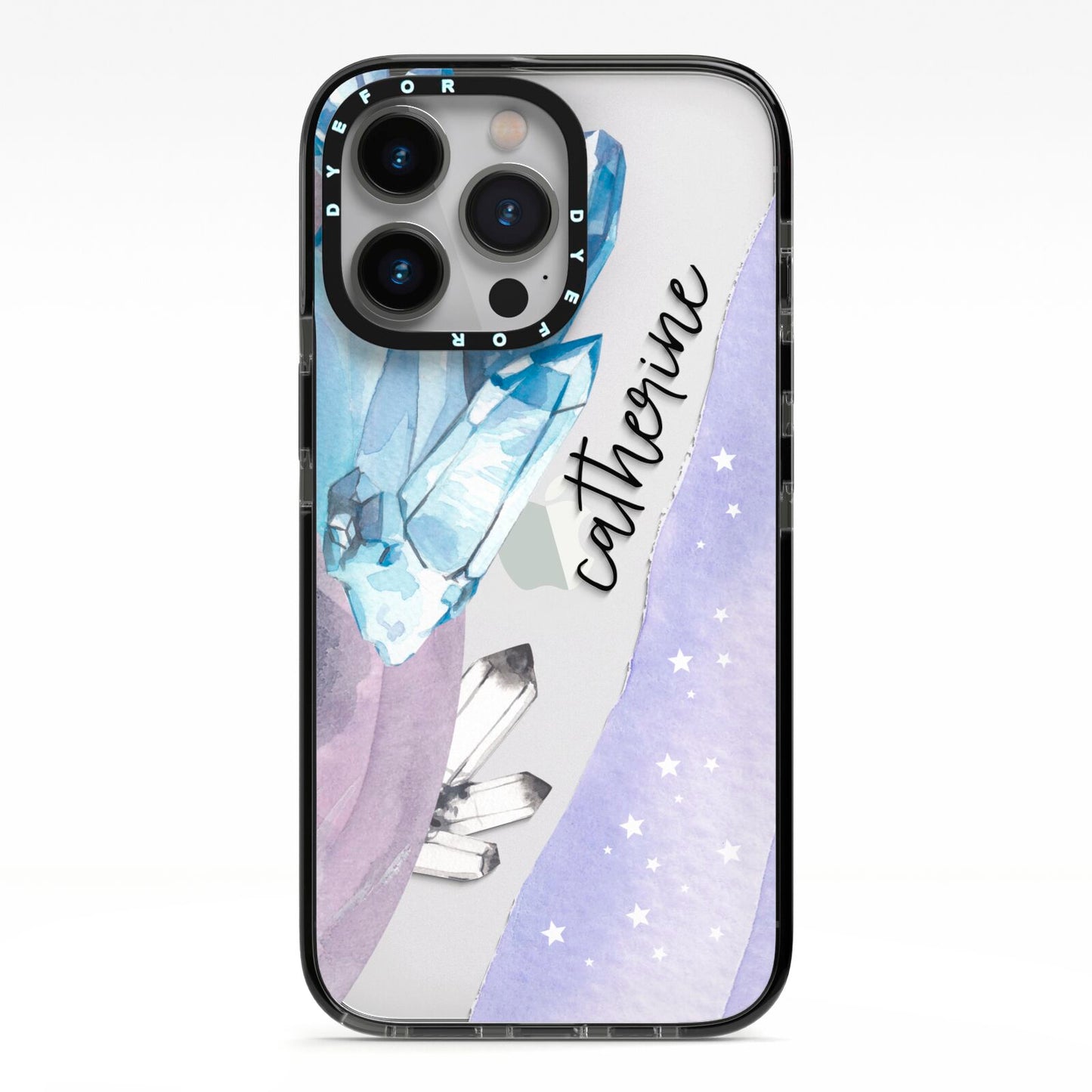 Crystals Personalised Name iPhone 13 Pro Black Impact Case on Silver phone