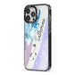 Crystals Personalised Name iPhone 13 Pro Max Black Impact Case Side Angle on Silver phone