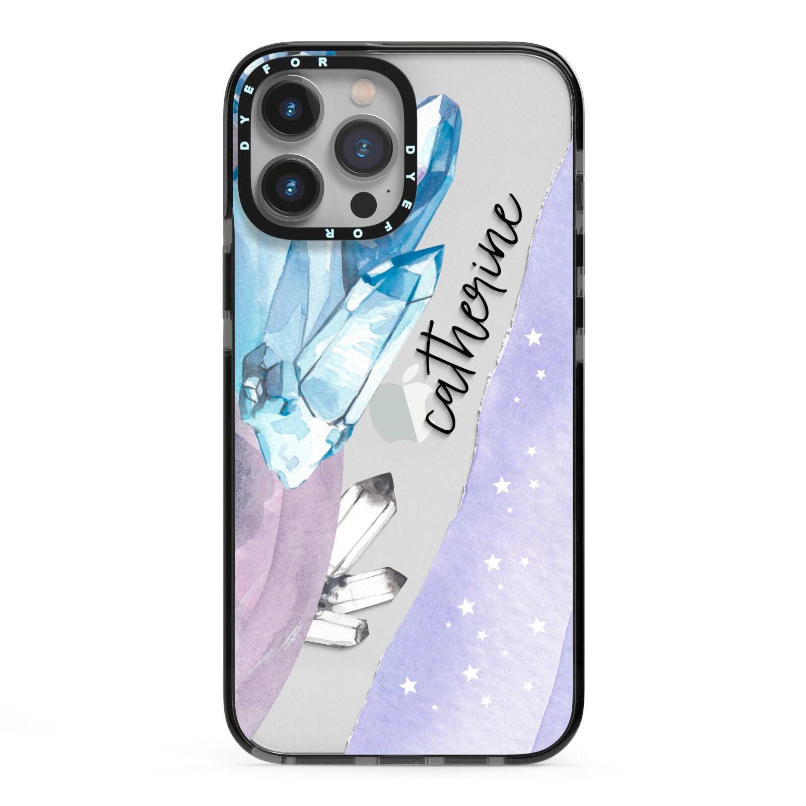 Crystals Personalised Name iPhone 13 Pro Max Black Impact Case on Silver phone