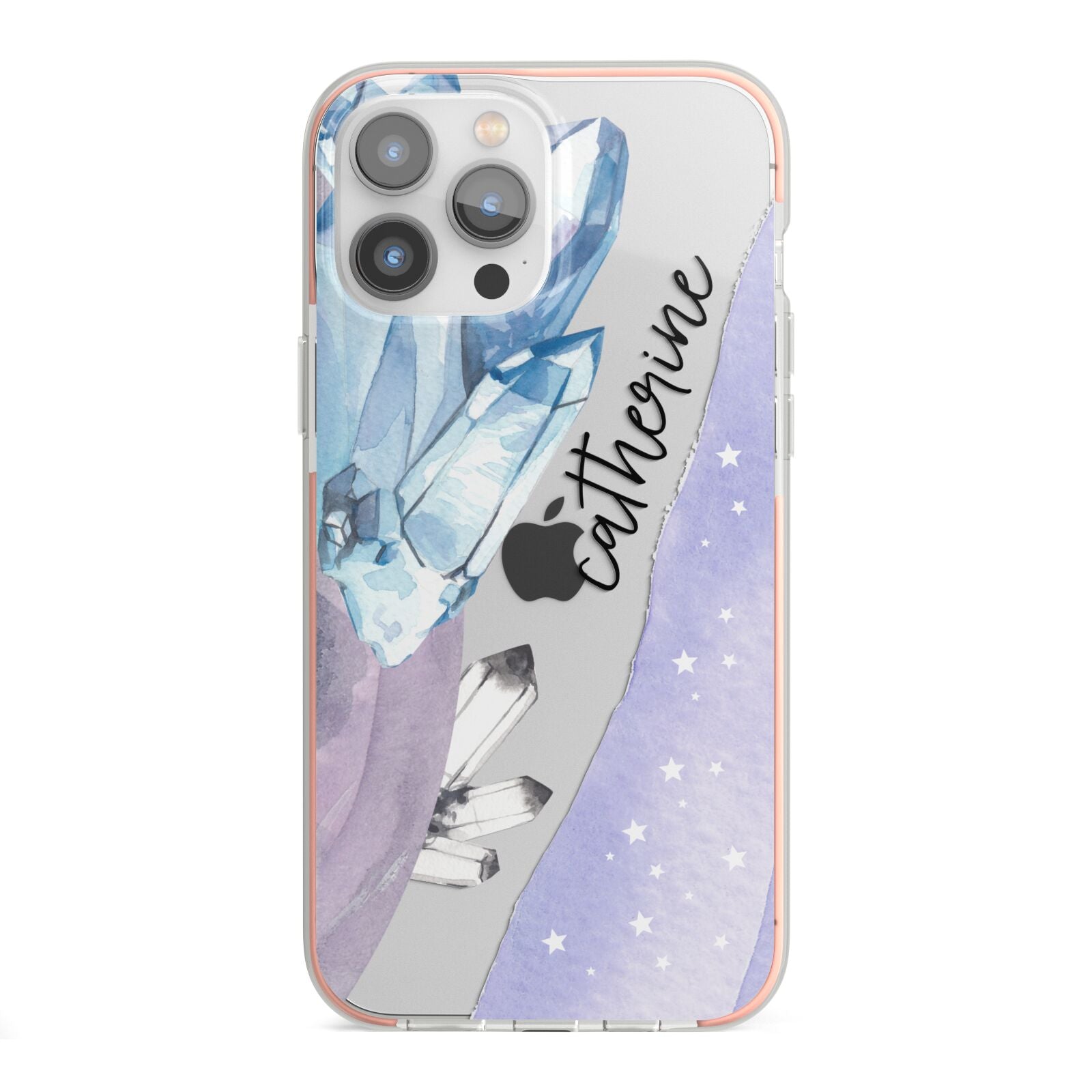 Crystals Personalised Name iPhone 13 Pro Max TPU Impact Case with Pink Edges