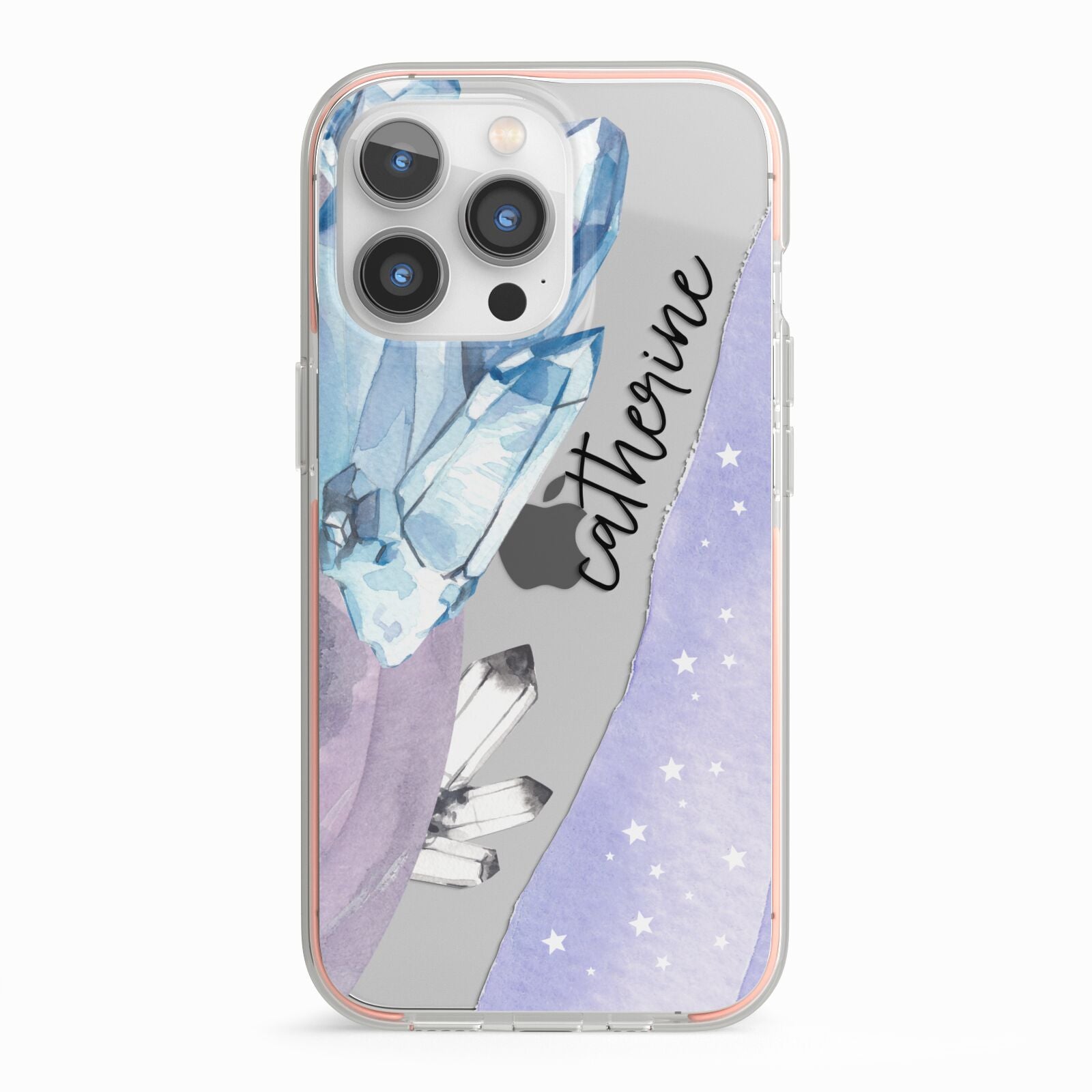 Crystals Personalised Name iPhone 13 Pro TPU Impact Case with Pink Edges