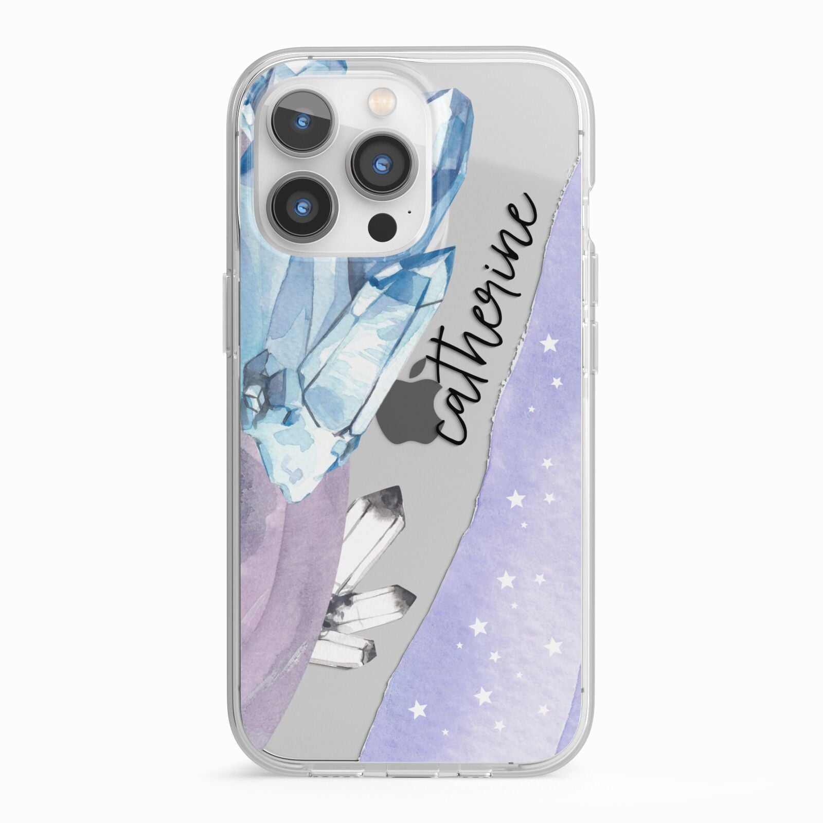 Crystals Personalised Name iPhone 13 Pro TPU Impact Case with White Edges