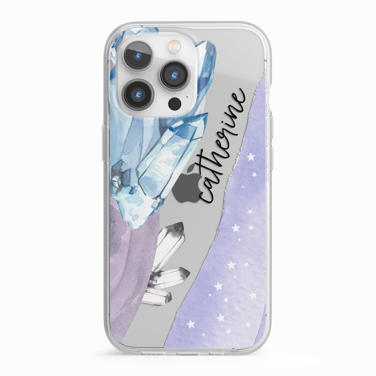Crystals Personalised Name iPhone 13 Pro TPU Impact Case with White Edges