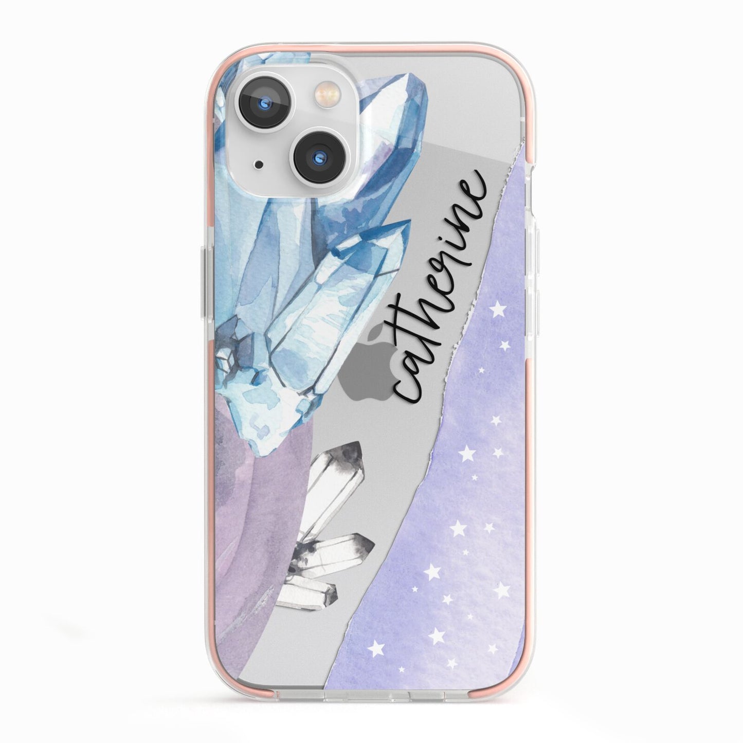 Crystals Personalised Name iPhone 13 TPU Impact Case with Pink Edges