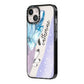 Crystals Personalised Name iPhone 14 Black Impact Case Side Angle on Silver phone
