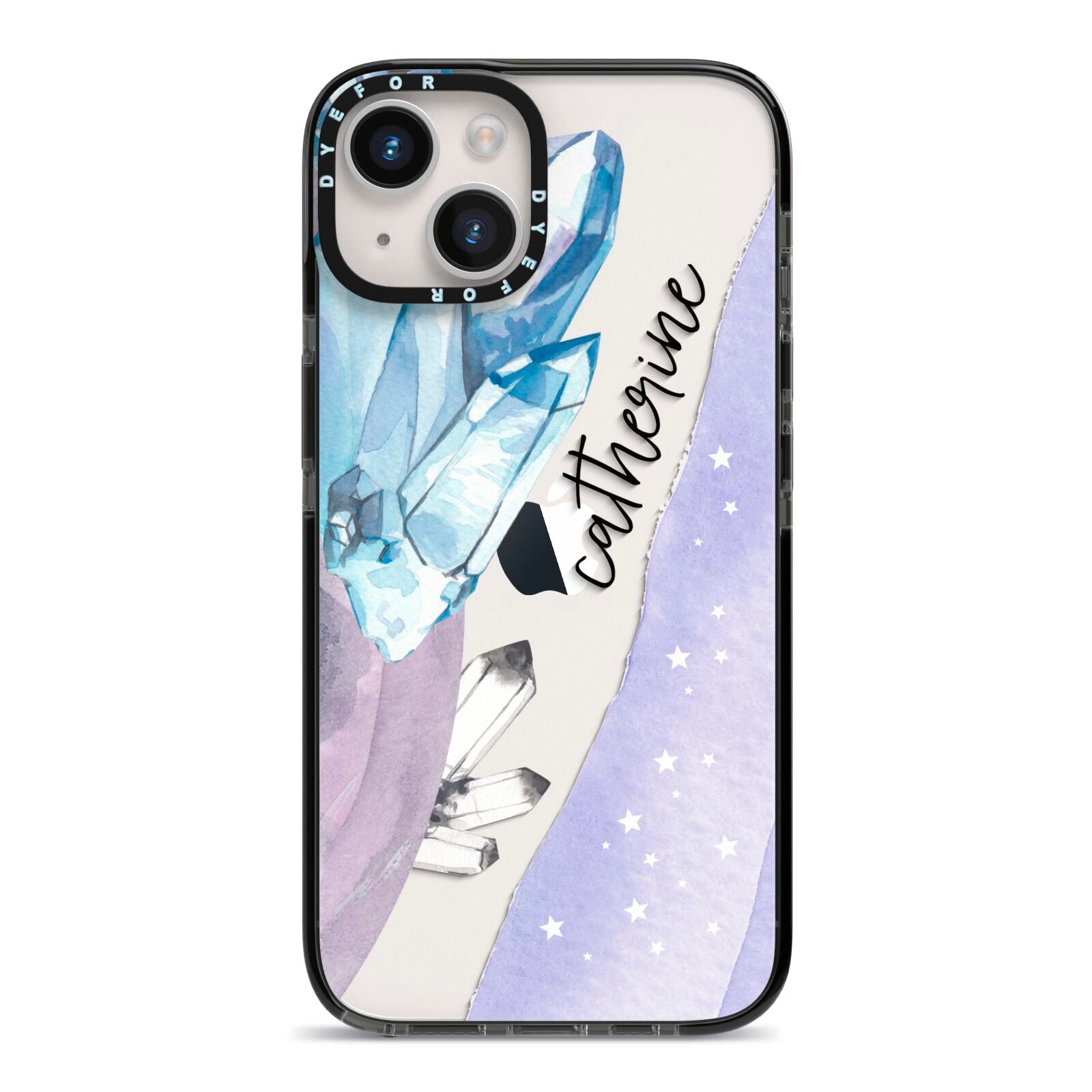 Crystals Personalised Name iPhone 14 Black Impact Case on Silver phone