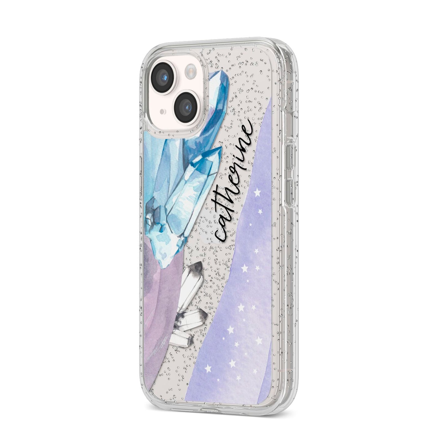 Crystals Personalised Name iPhone 14 Glitter Tough Case Starlight Angled Image