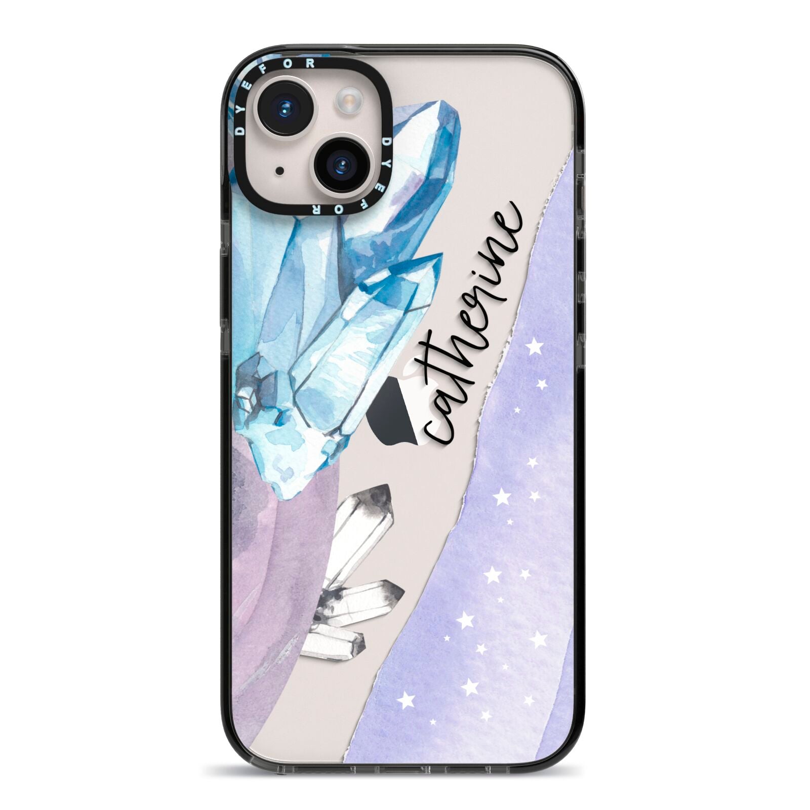 Crystals Personalised Name iPhone 14 Plus Black Impact Case on Silver phone