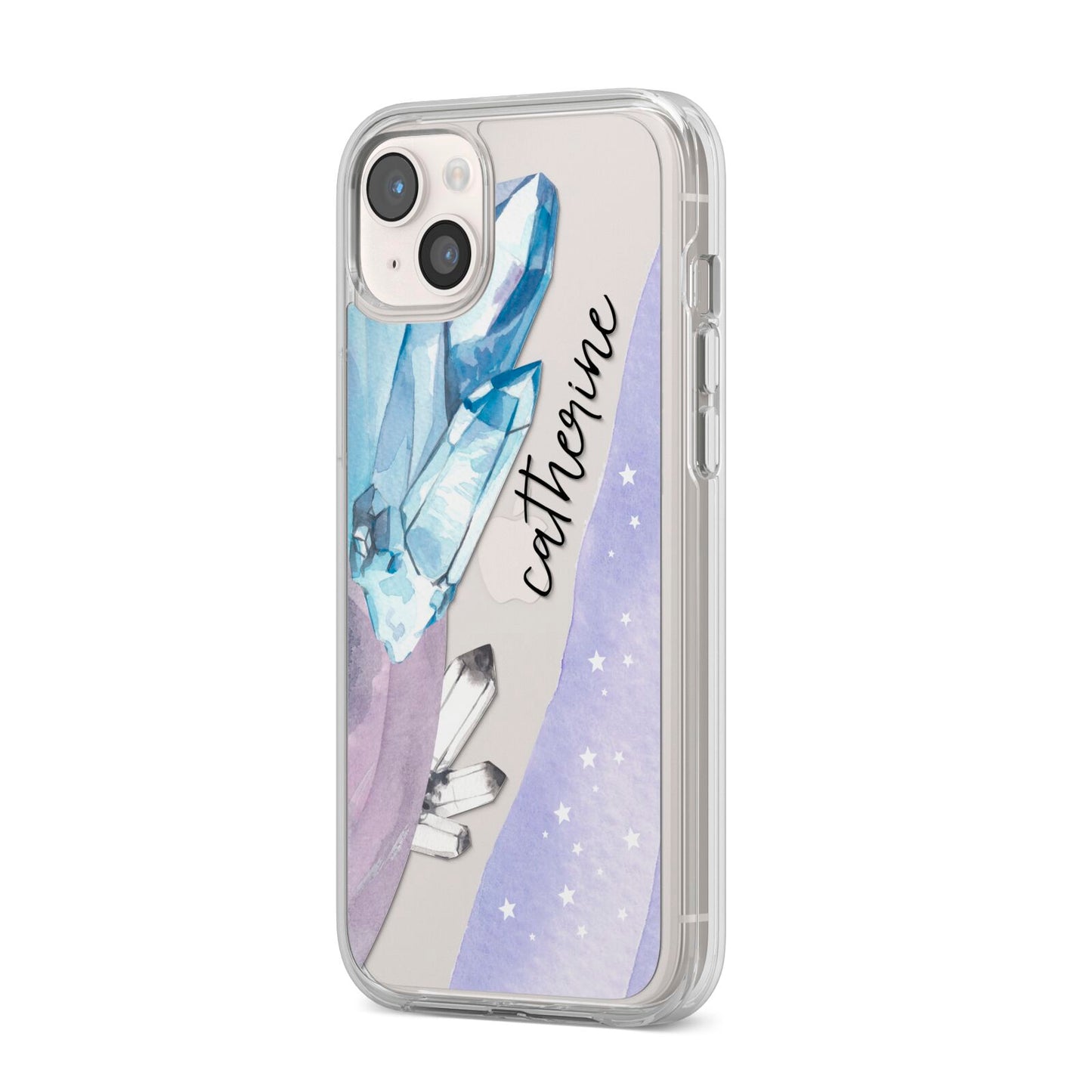 Crystals Personalised Name iPhone 14 Plus Clear Tough Case Starlight Angled Image