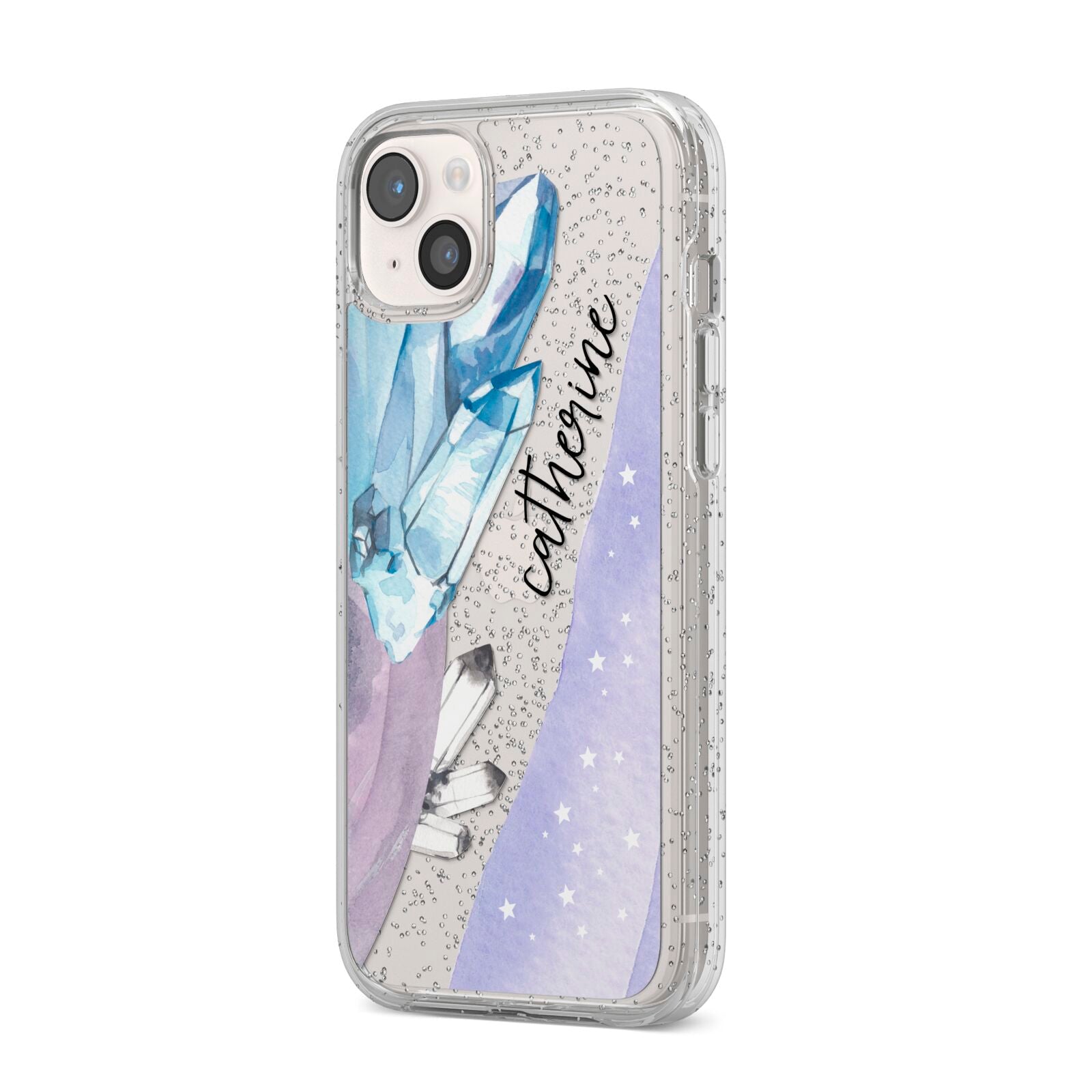 Crystals Personalised Name iPhone 14 Plus Glitter Tough Case Starlight Angled Image