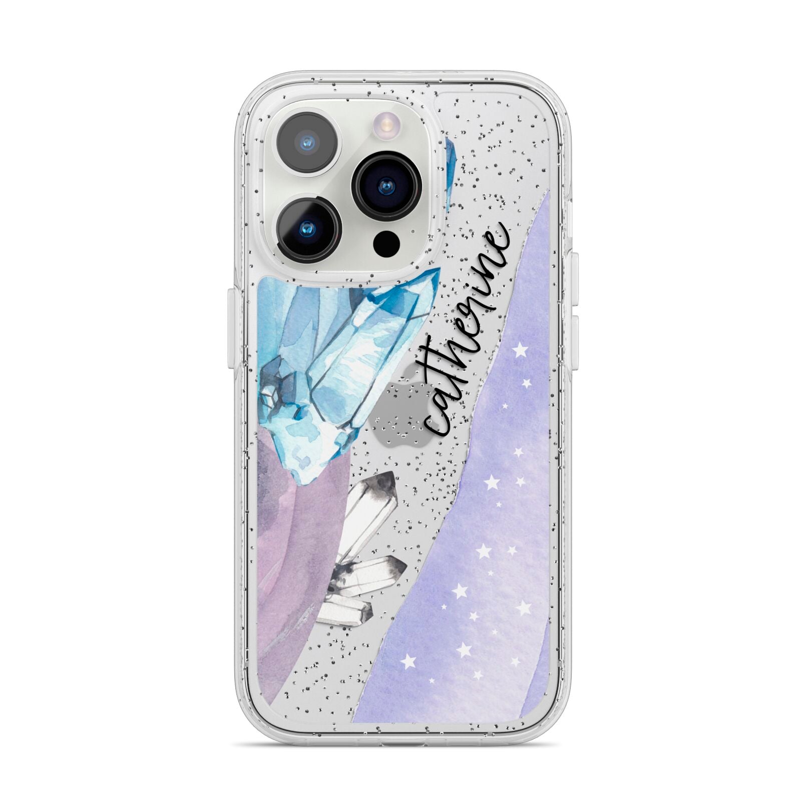 Crystals Personalised Name iPhone 14 Pro Glitter Tough Case Silver