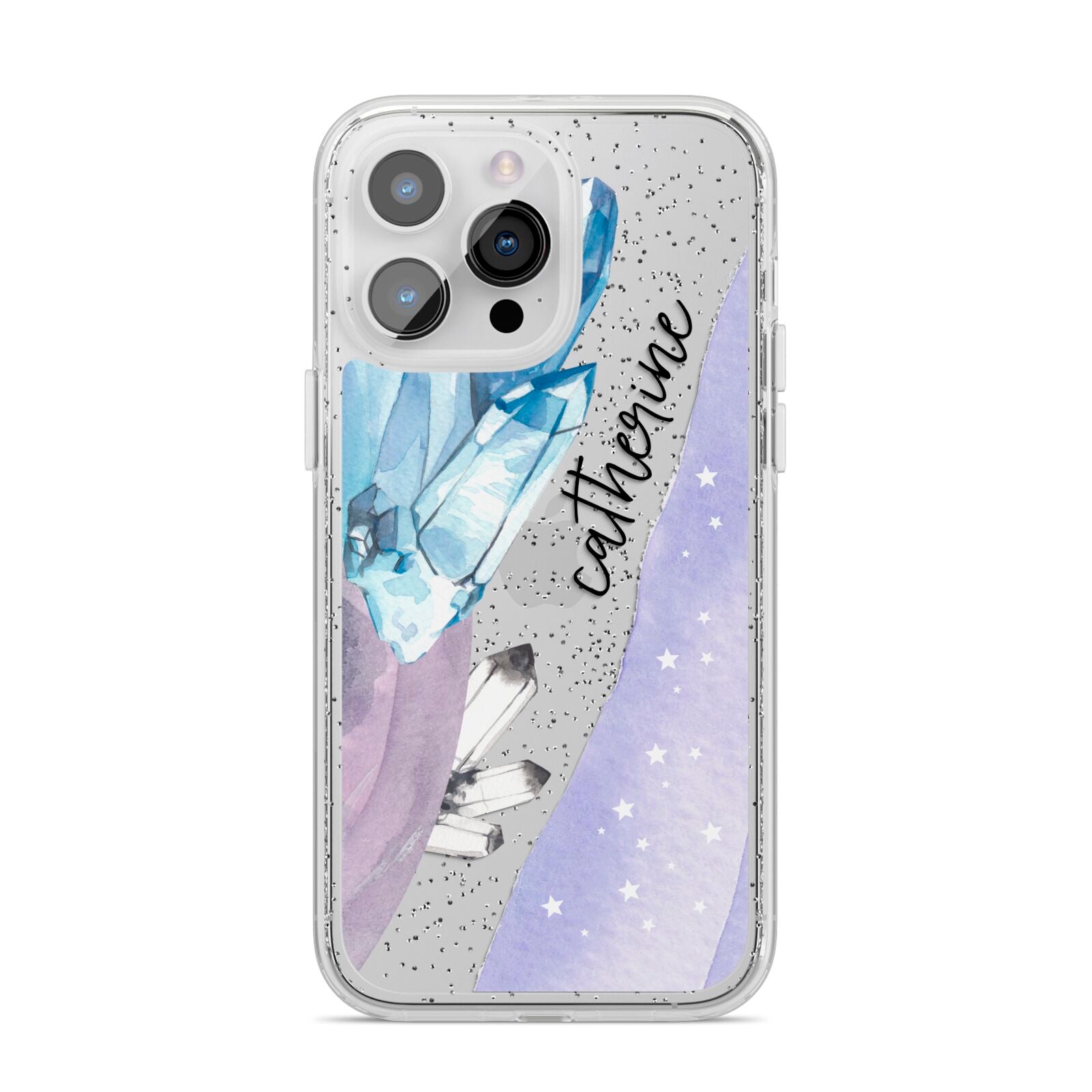 Crystals Personalised Name iPhone 14 Pro Max Glitter Tough Case Silver