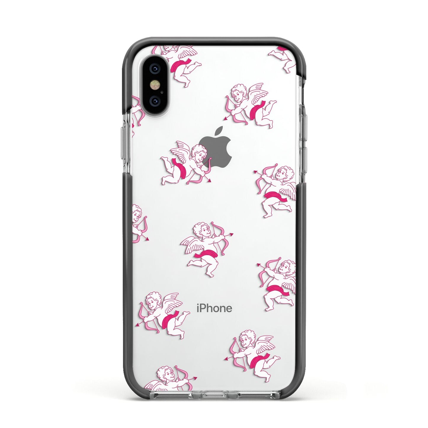 Cupid Apple iPhone Xs Impact Case Black Edge on Silver Phone