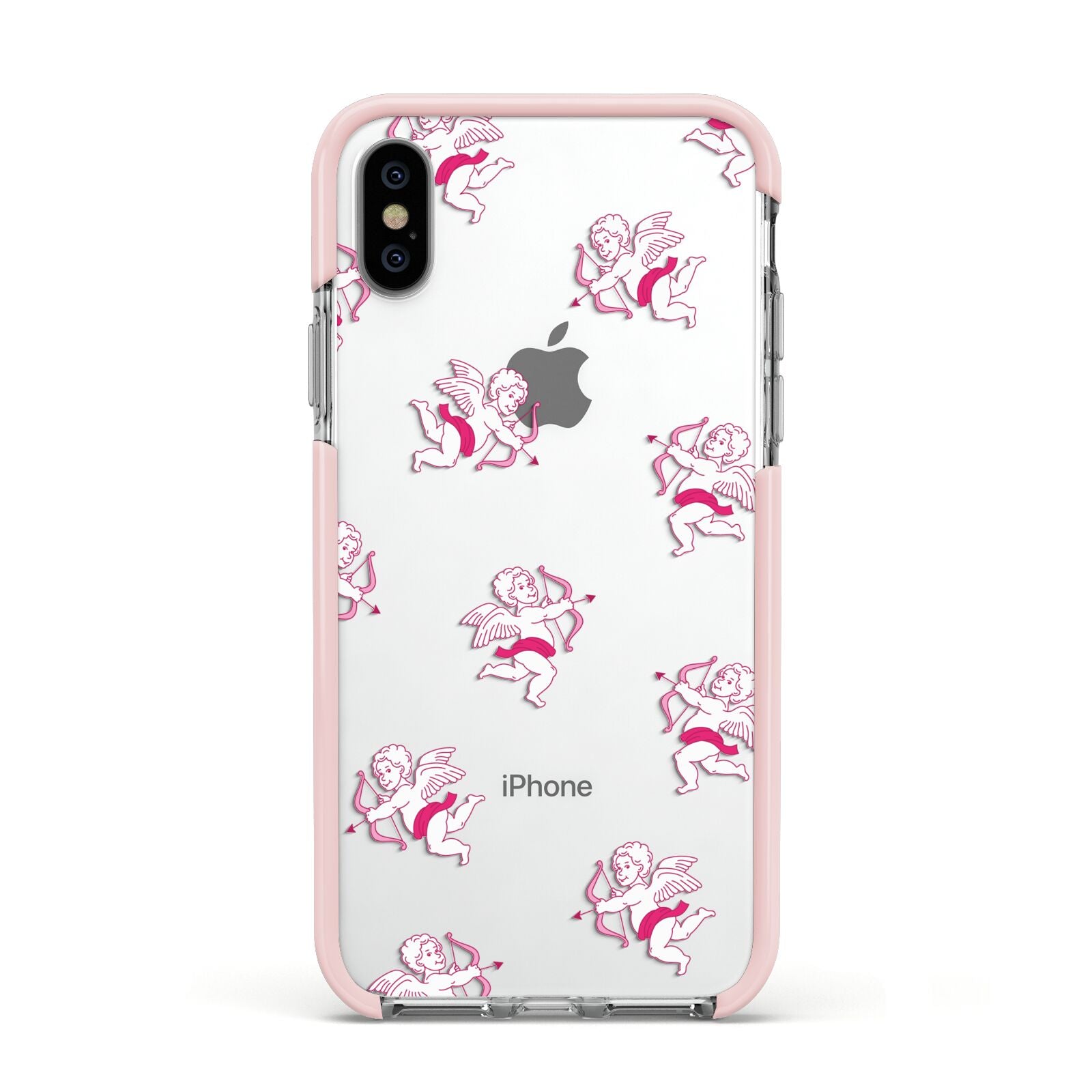 Cupid Apple iPhone Xs Impact Case Pink Edge on Silver Phone