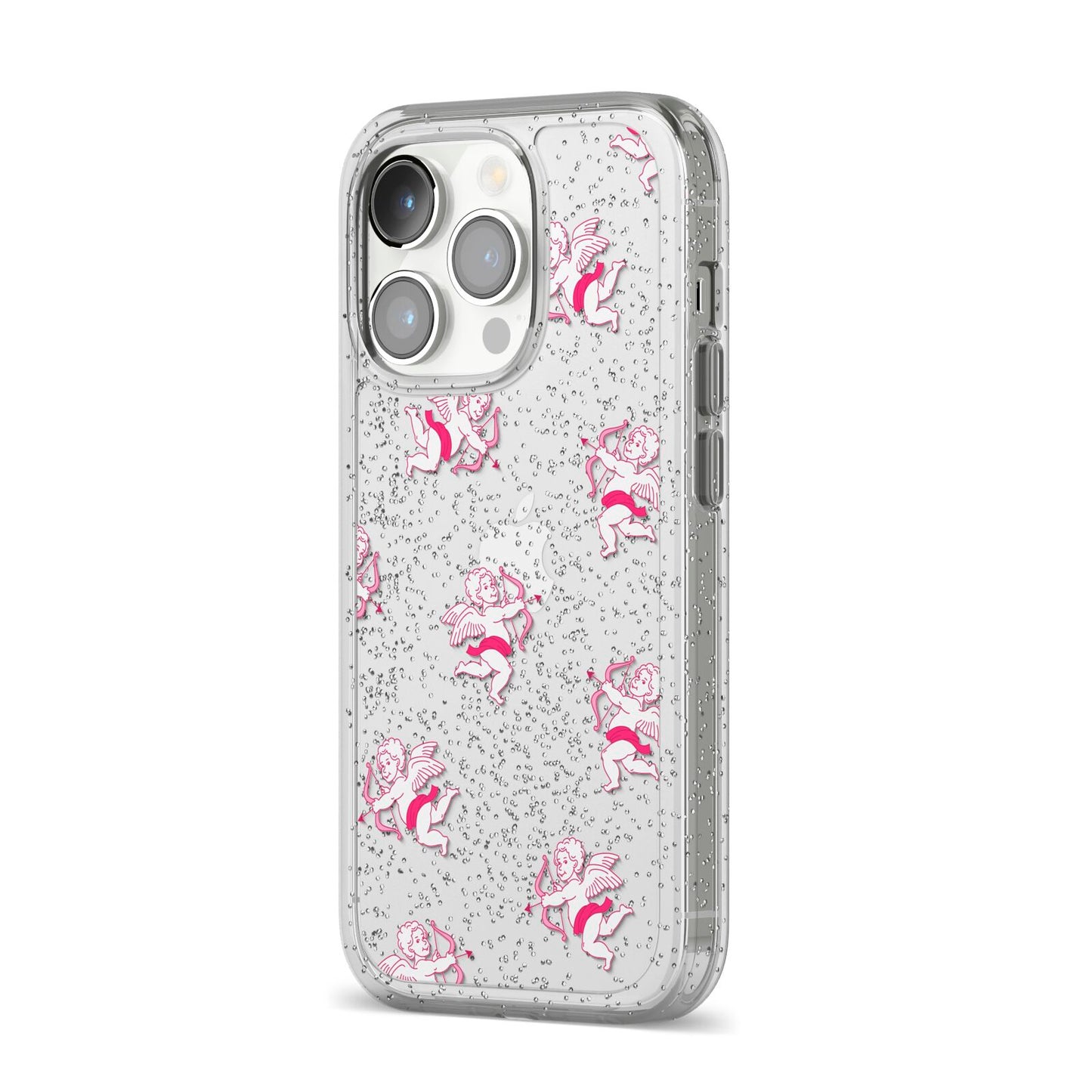 Cupid iPhone 14 Pro Glitter Tough Case Silver Angled Image