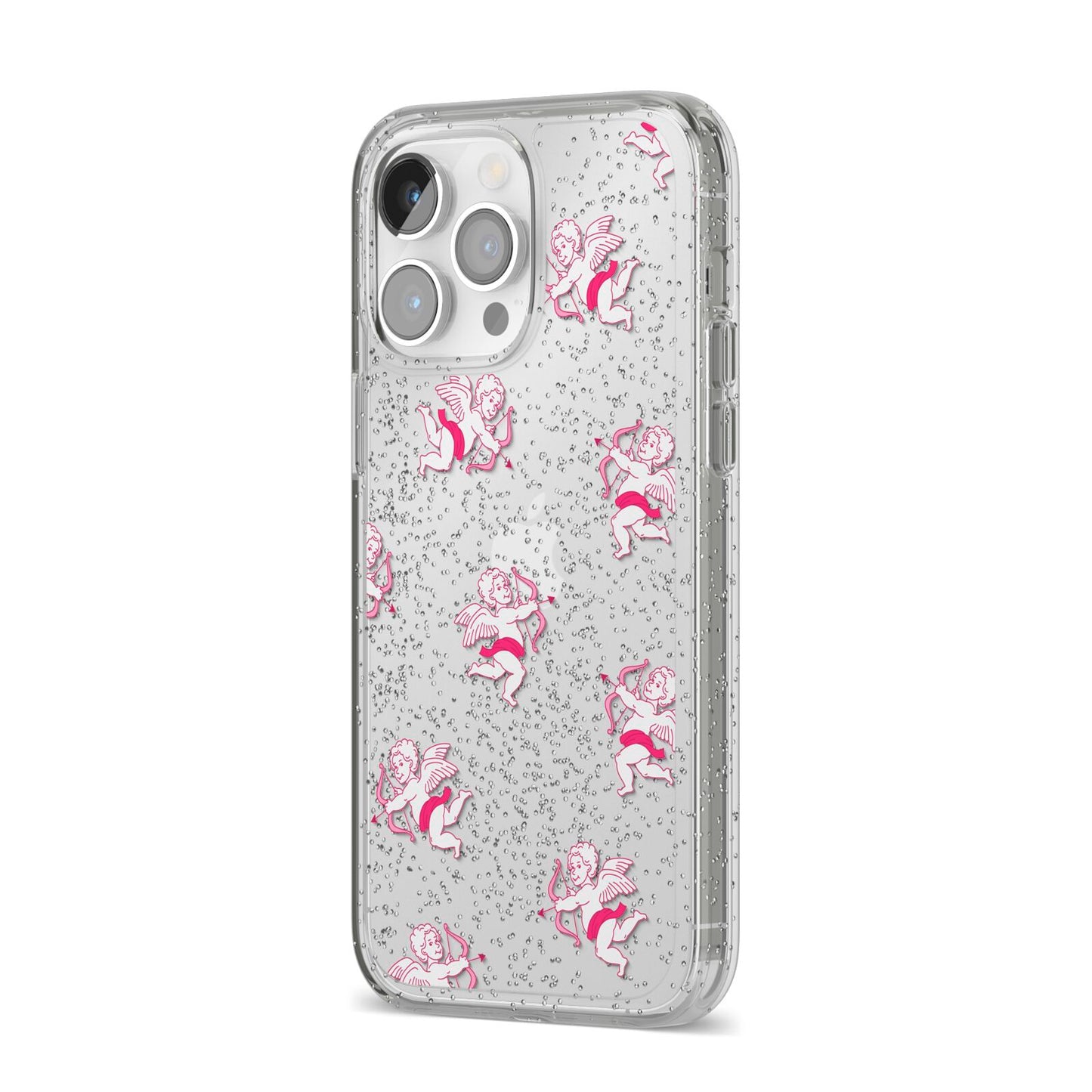 Cupid iPhone 14 Pro Max Glitter Tough Case Silver Angled Image