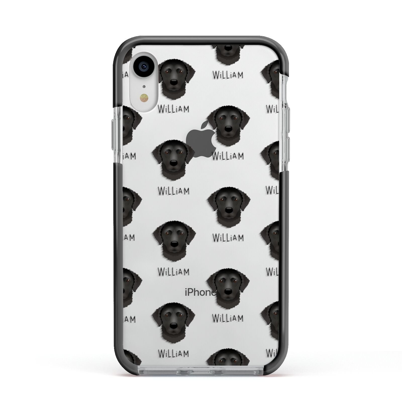 Curly Coated Retriever Icon with Name Apple iPhone XR Impact Case Black Edge on Silver Phone