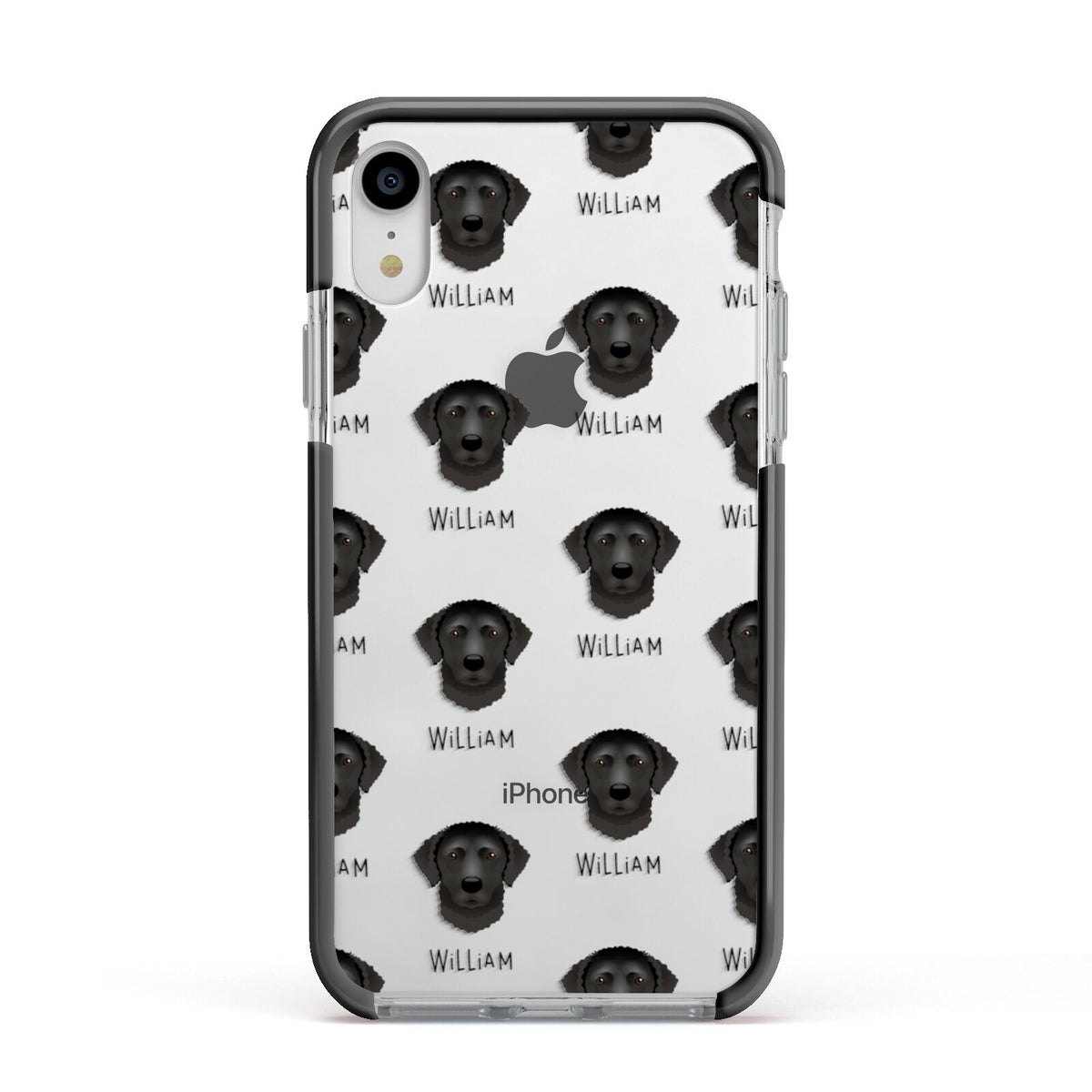 Curly Coated Retriever Icon with Name Apple iPhone XR Impact Case Black Edge on Silver Phone