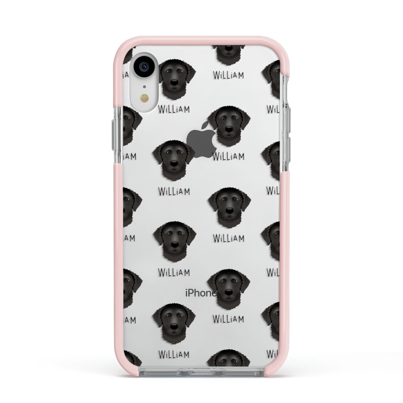 Curly Coated Retriever Icon with Name Apple iPhone XR Impact Case Pink Edge on Silver Phone