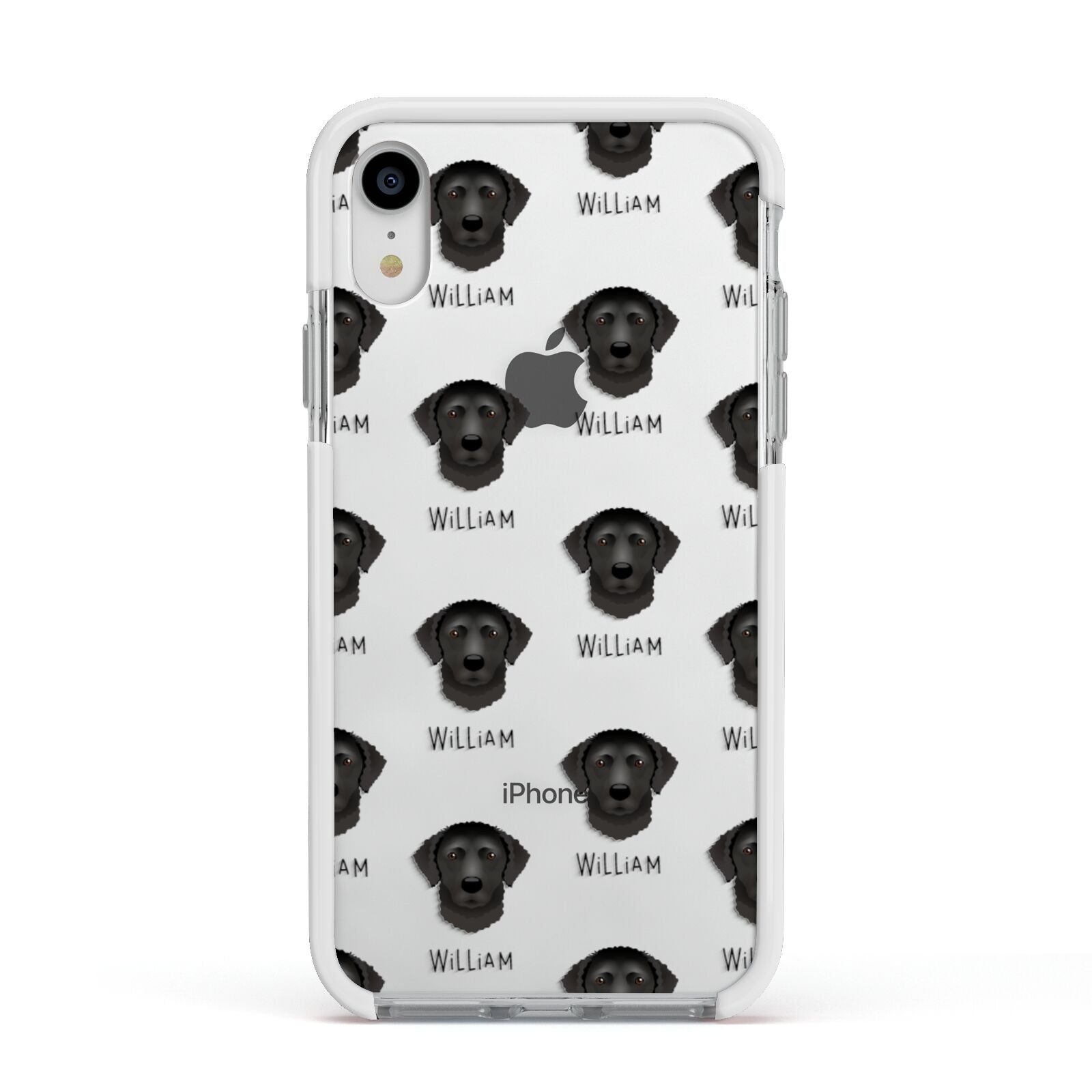 Curly Coated Retriever Icon with Name Apple iPhone XR Impact Case White Edge on Silver Phone