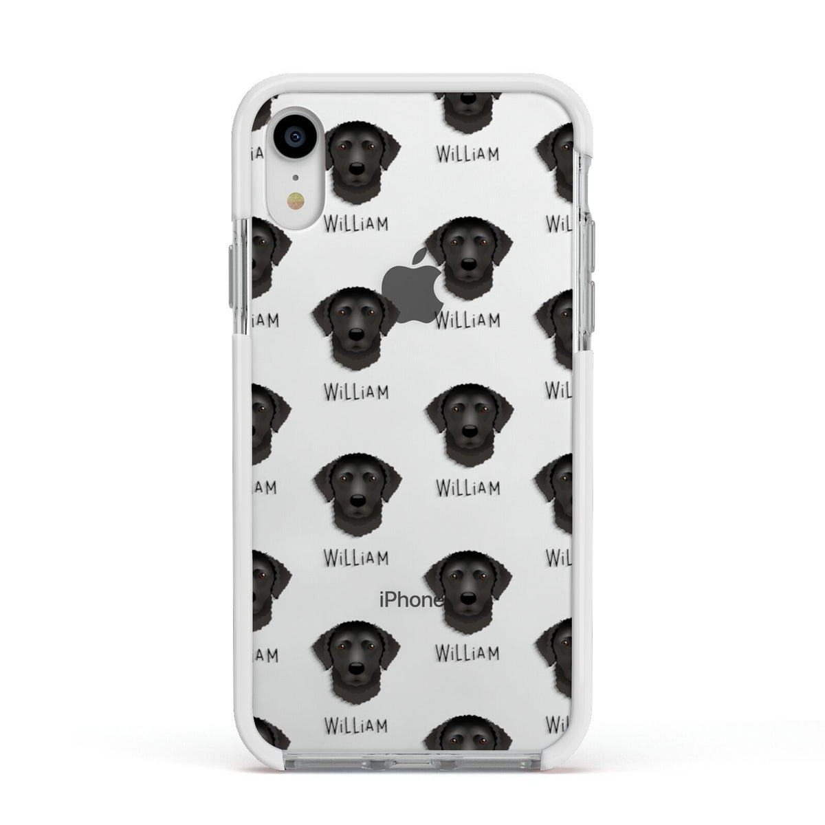 Curly Coated Retriever Icon with Name Apple iPhone XR Impact Case White Edge on Silver Phone