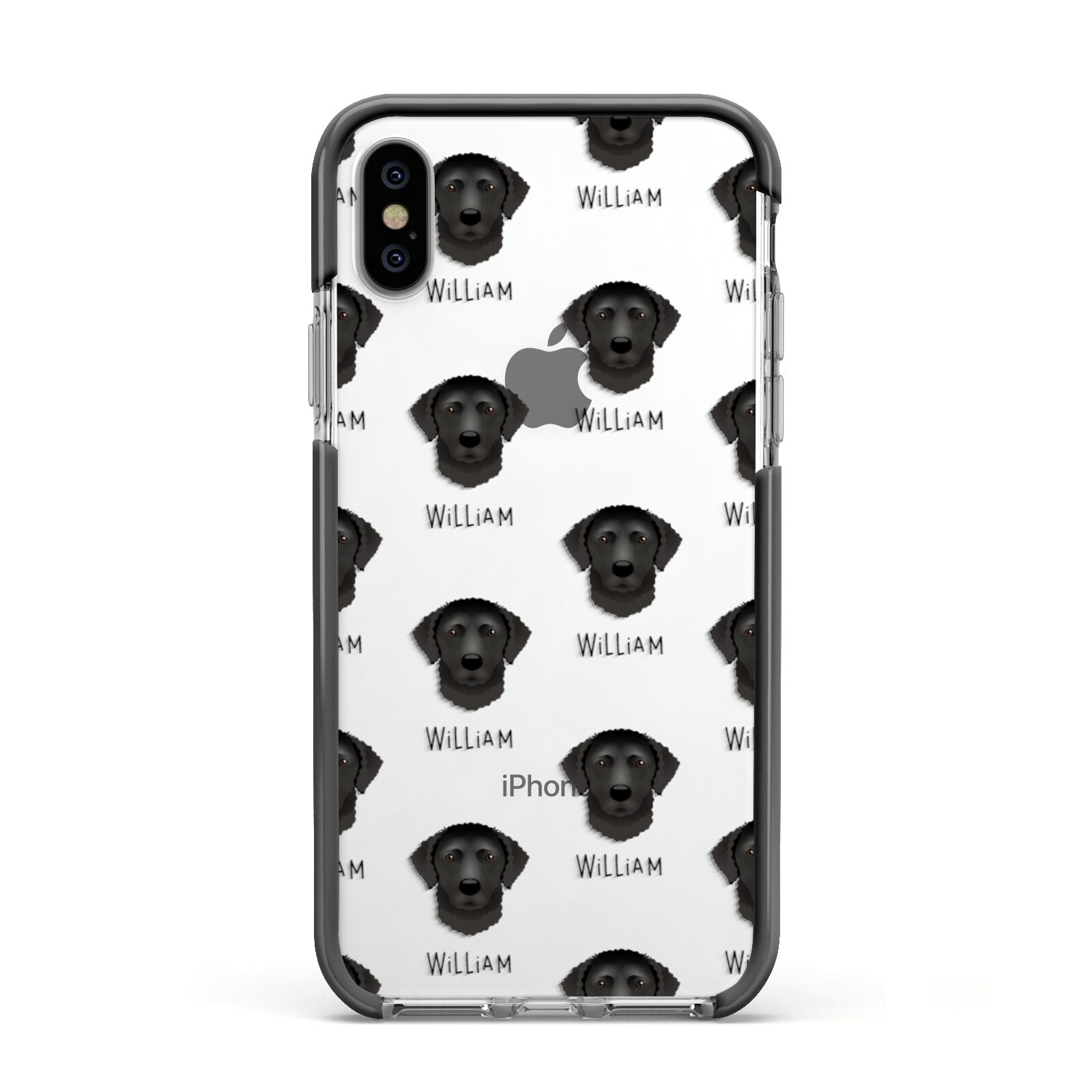 Curly Coated Retriever Icon with Name Apple iPhone Xs Impact Case Black Edge on Silver Phone