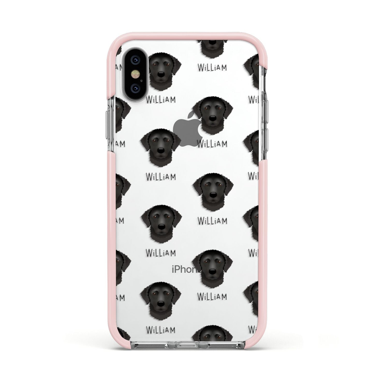 Curly Coated Retriever Icon with Name Apple iPhone Xs Impact Case Pink Edge on Silver Phone