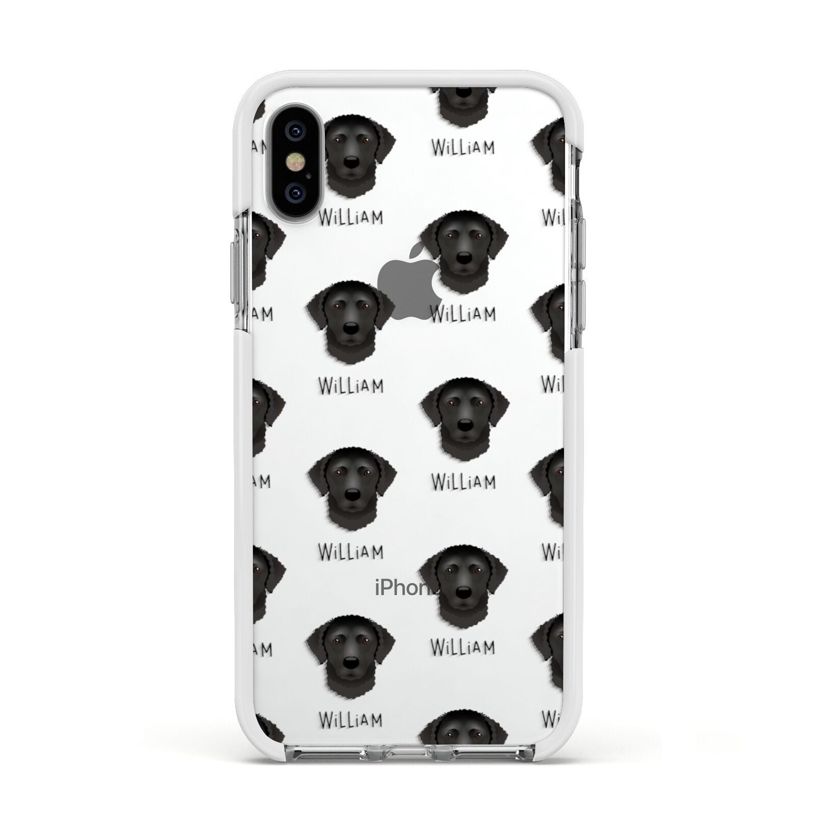 Curly Coated Retriever Icon with Name Apple iPhone Xs Impact Case White Edge on Silver Phone
