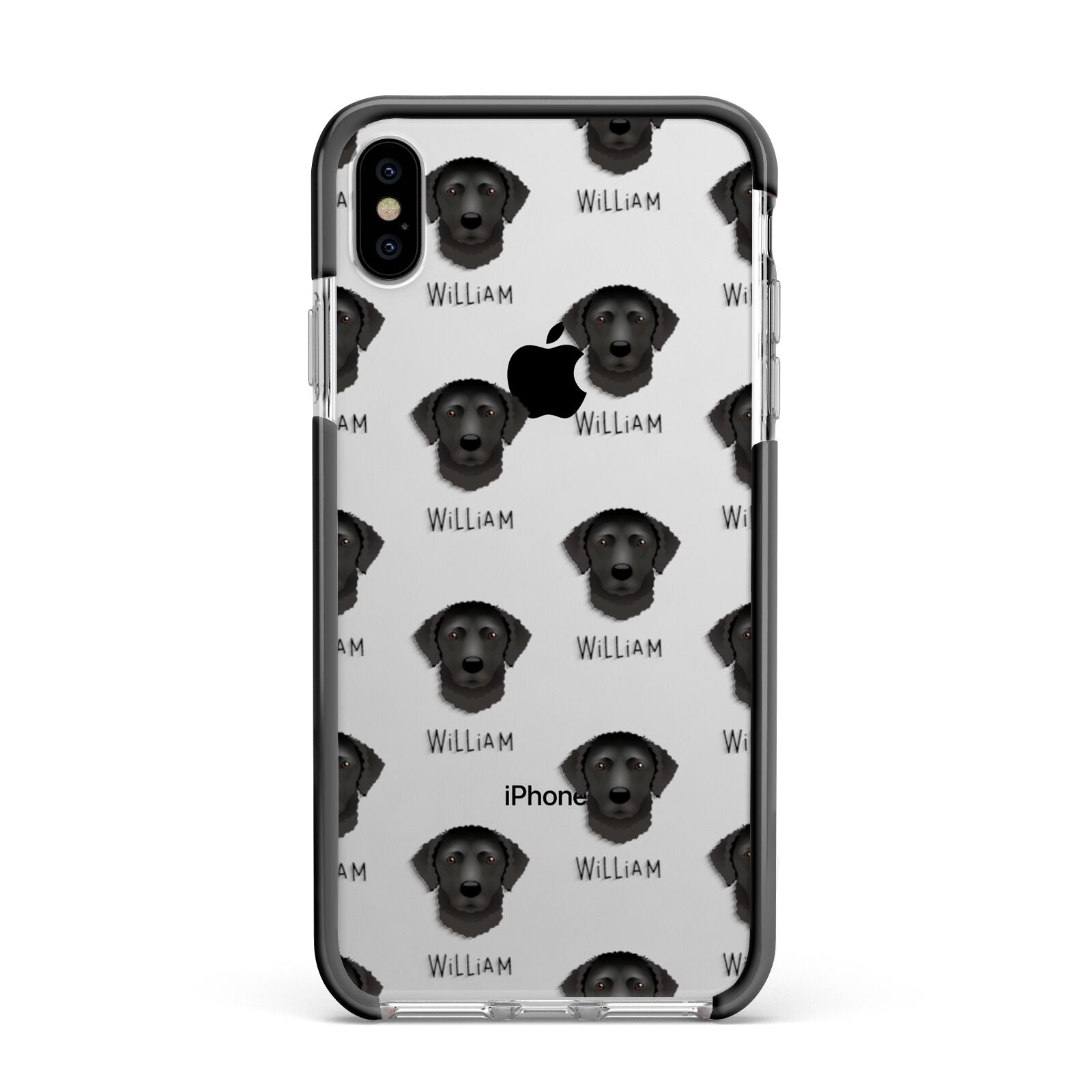 Curly Coated Retriever Icon with Name Apple iPhone Xs Max Impact Case Black Edge on Silver Phone