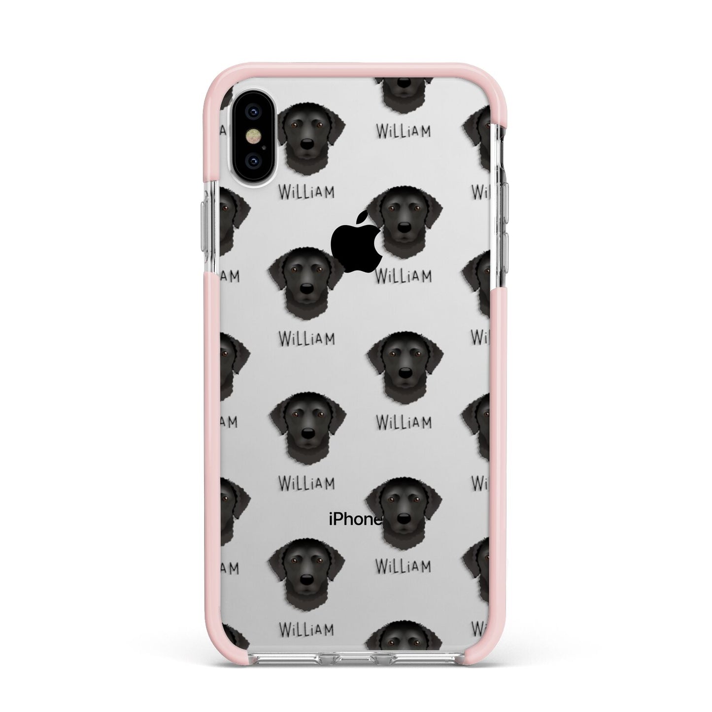 Curly Coated Retriever Icon with Name Apple iPhone Xs Max Impact Case Pink Edge on Silver Phone