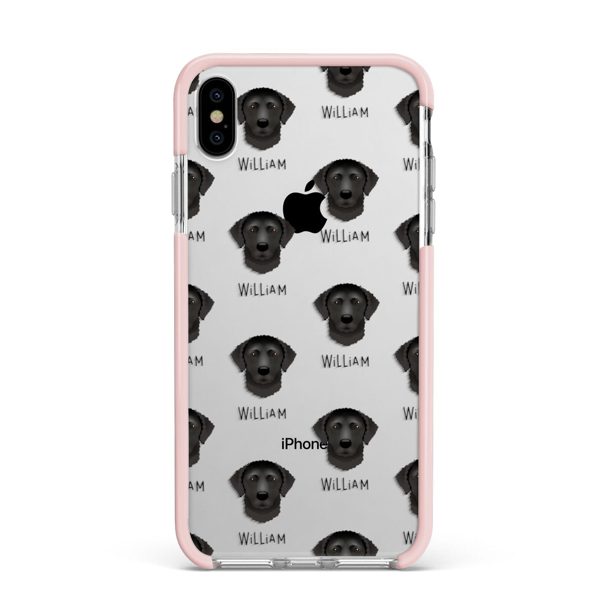 Curly Coated Retriever Icon with Name Apple iPhone Xs Max Impact Case Pink Edge on Silver Phone