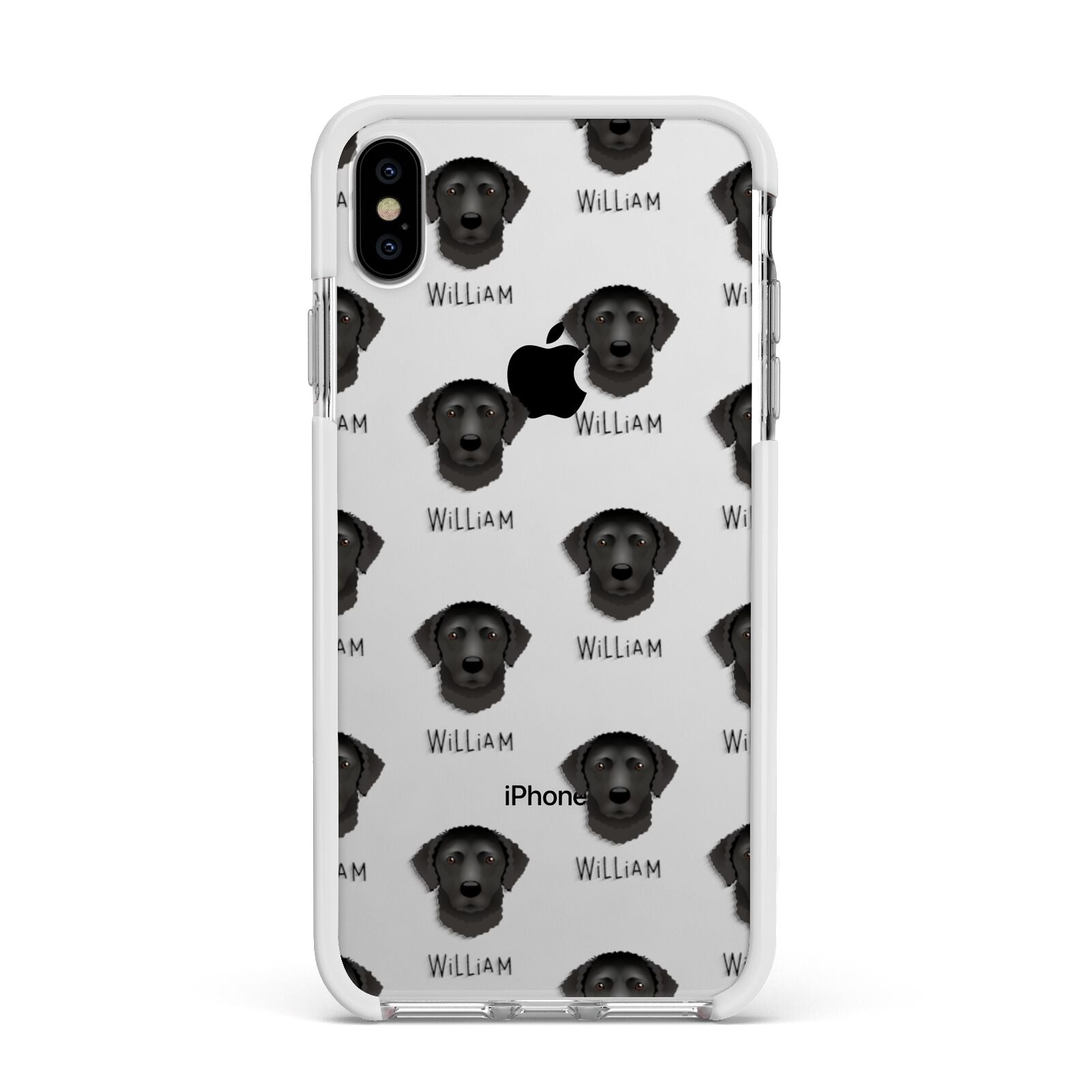 Curly Coated Retriever Icon with Name Apple iPhone Xs Max Impact Case White Edge on Silver Phone