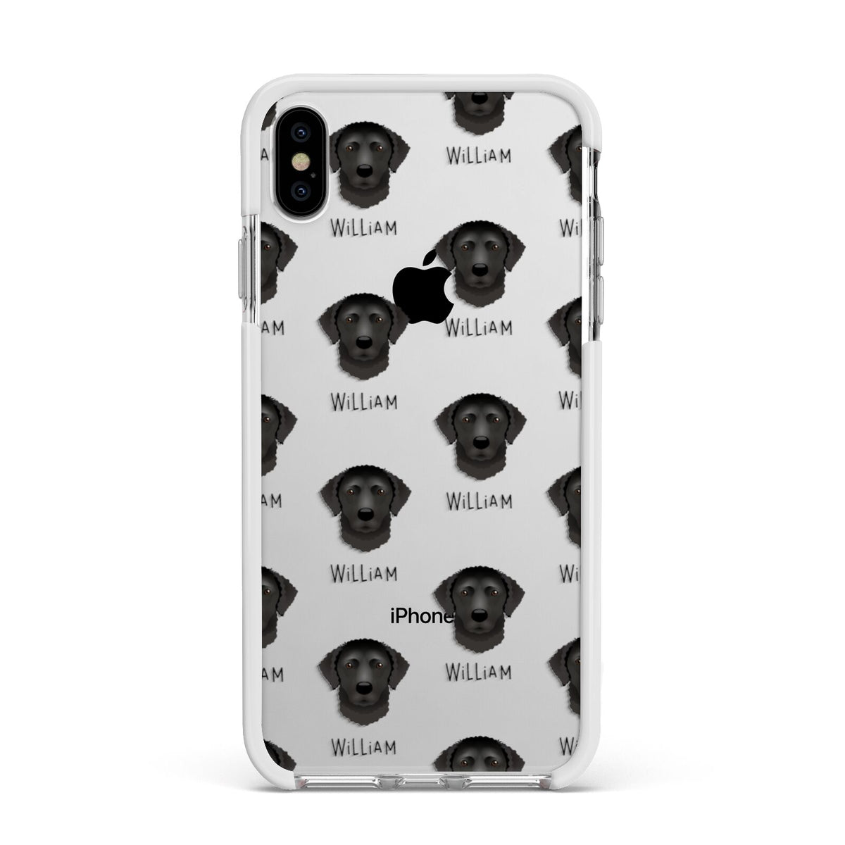 Curly Coated Retriever Icon with Name Apple iPhone Xs Max Impact Case White Edge on Silver Phone