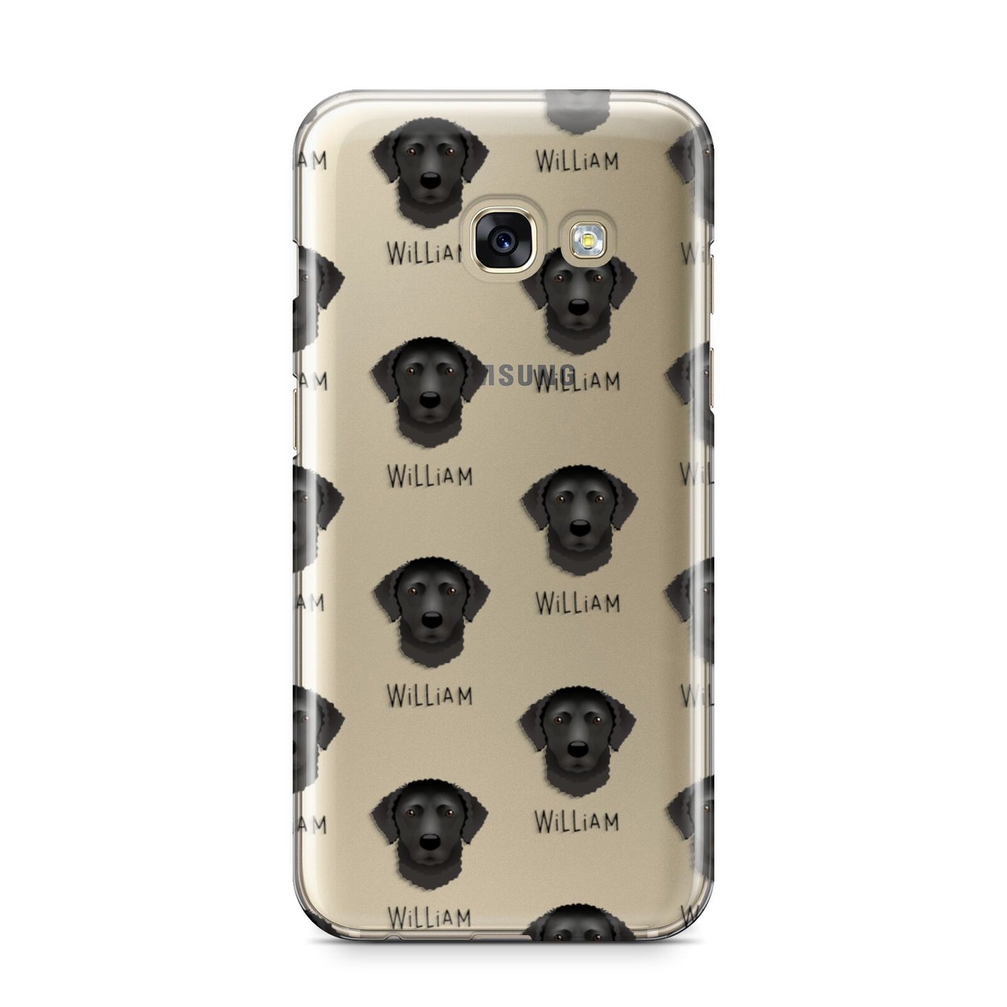 Curly Coated Retriever Icon with Name Samsung Galaxy A3 2017 Case on gold phone