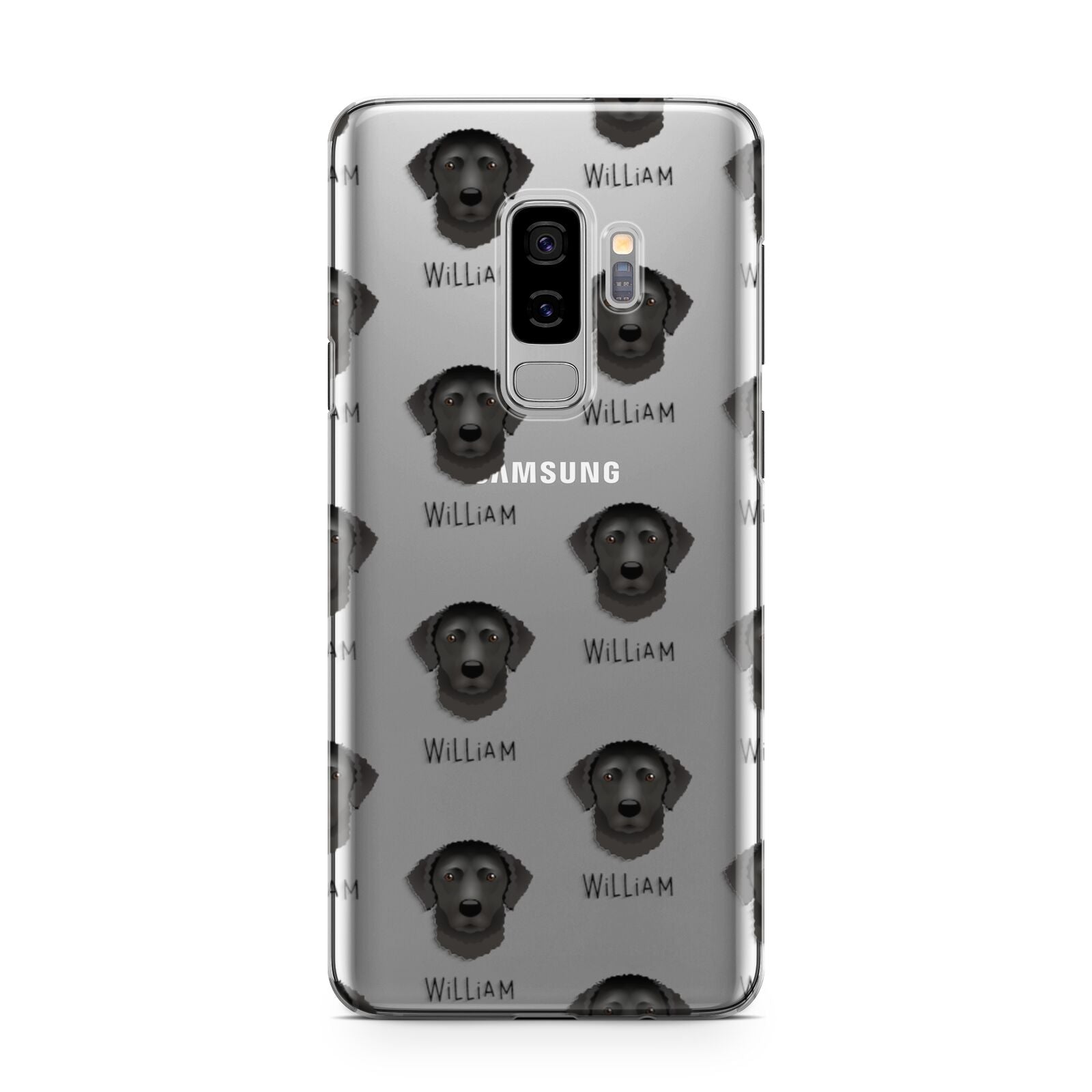 Curly Coated Retriever Icon with Name Samsung Galaxy S9 Plus Case on Silver phone