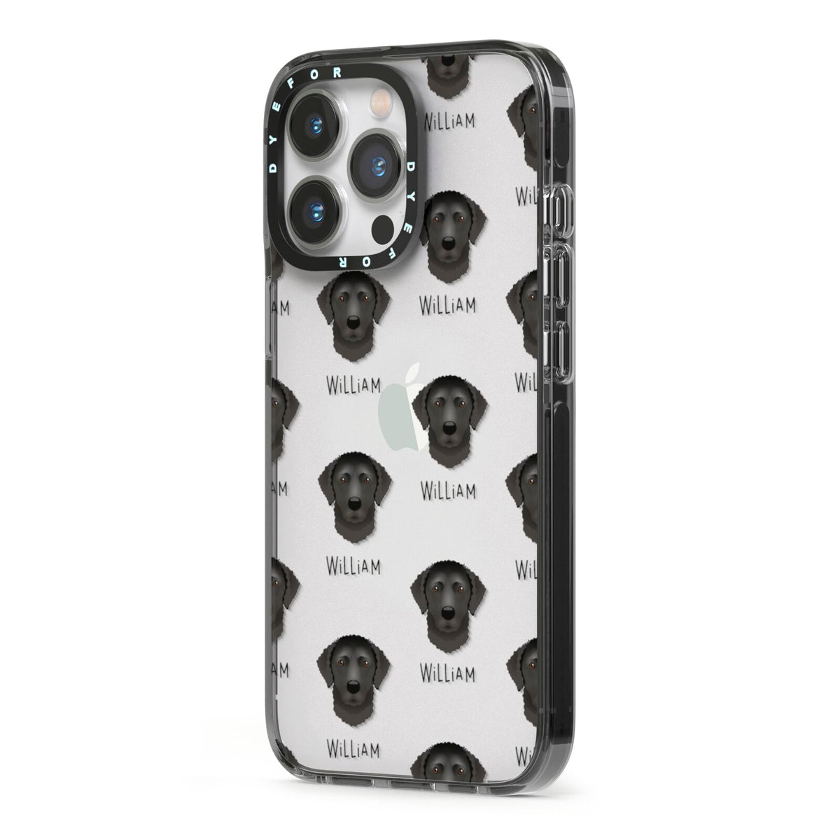 Curly Coated Retriever Icon with Name iPhone 13 Pro Black Impact Case Side Angle on Silver phone