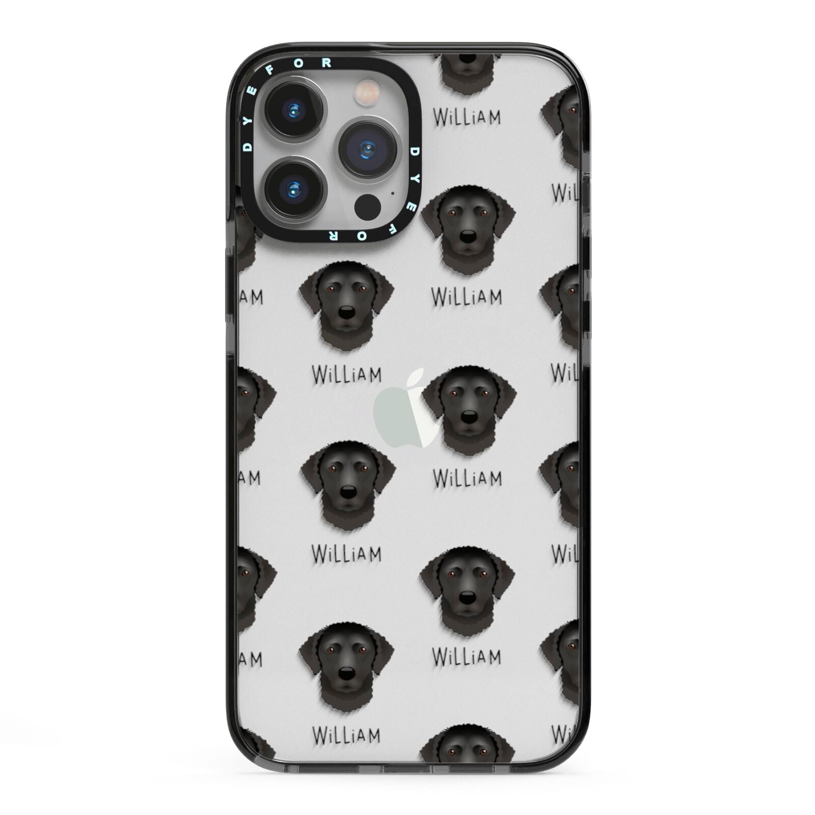 Curly Coated Retriever Icon with Name iPhone 13 Pro Max Black Impact Case on Silver phone
