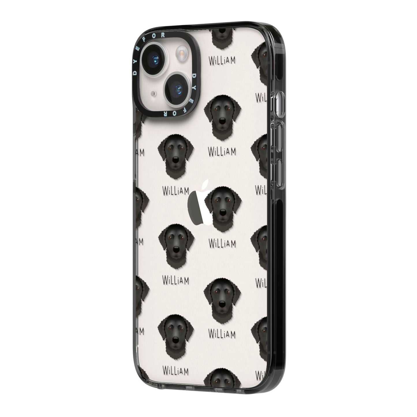 Curly Coated Retriever Icon with Name iPhone 14 Black Impact Case Side Angle on Silver phone