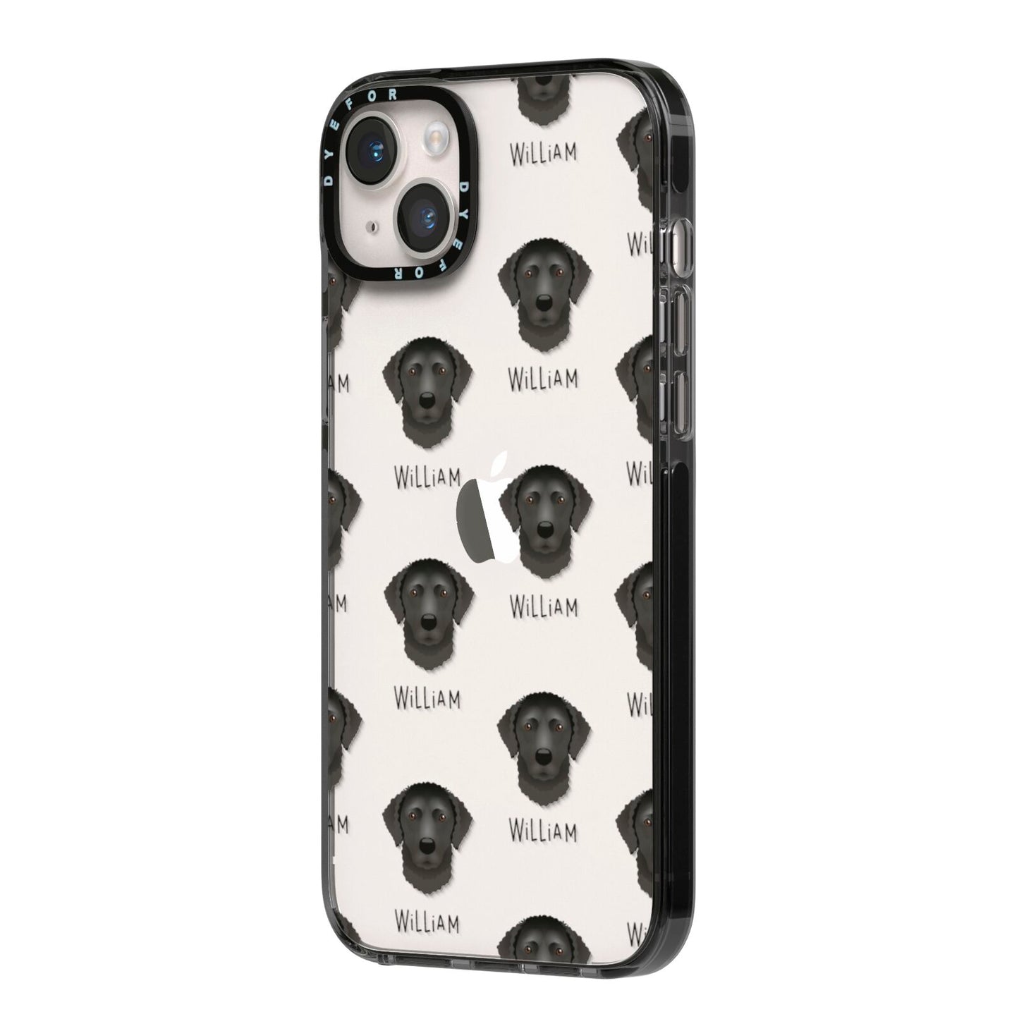 Curly Coated Retriever Icon with Name iPhone 14 Plus Black Impact Case Side Angle on Silver phone