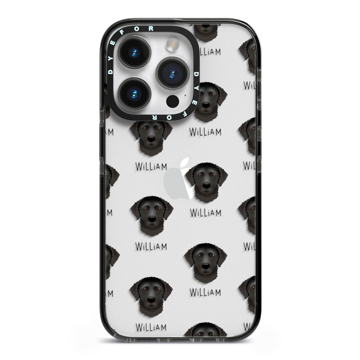 Curly Coated Retriever Icon with Name iPhone 14 Pro Black Impact Case on Silver phone