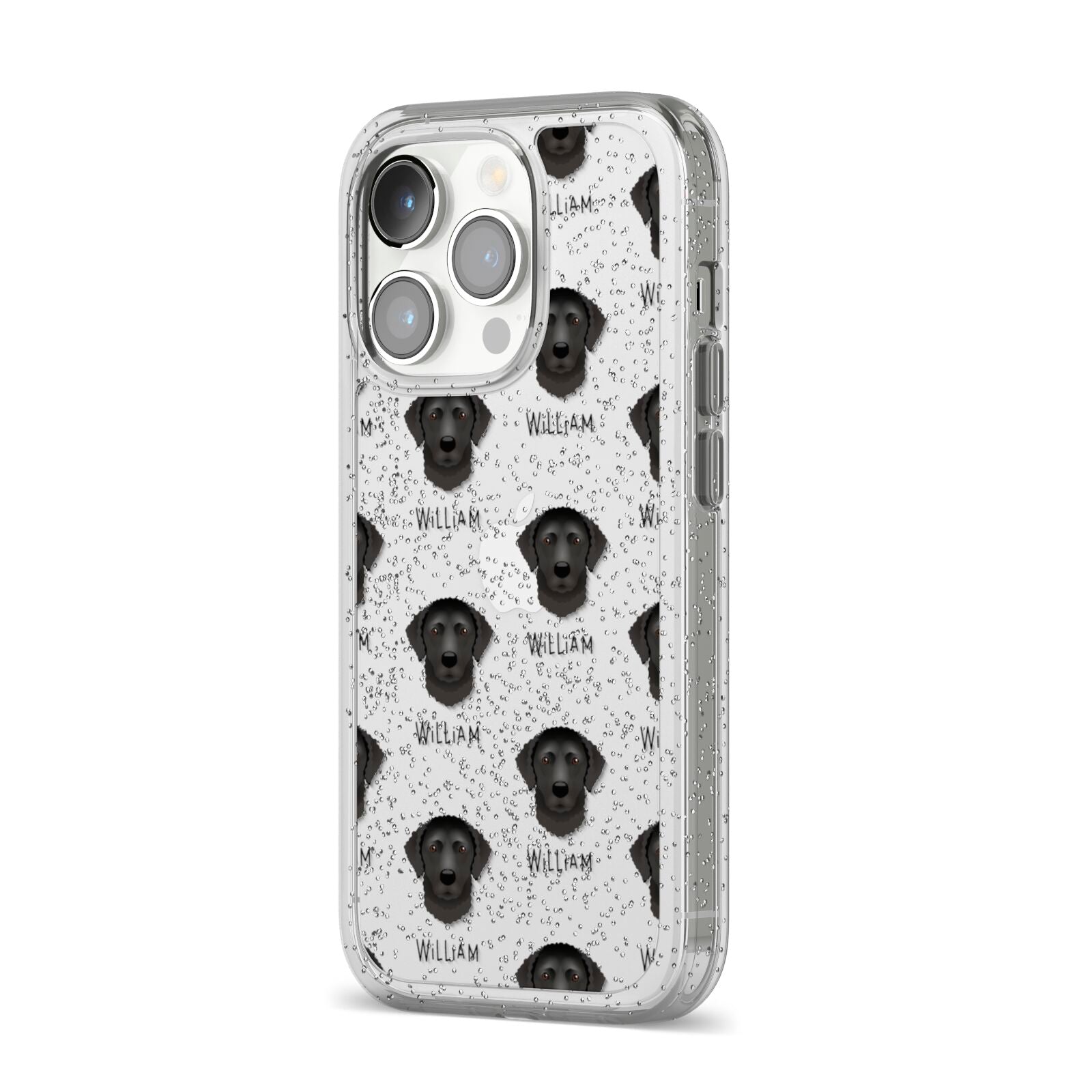 Curly Coated Retriever Icon with Name iPhone 14 Pro Glitter Tough Case Silver Angled Image