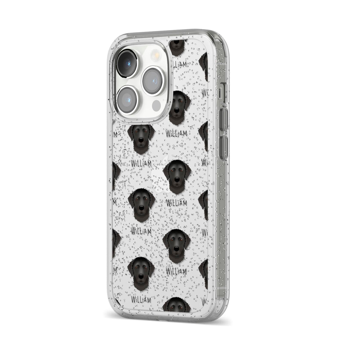 Curly Coated Retriever Icon with Name iPhone 14 Pro Glitter Tough Case Silver Angled Image