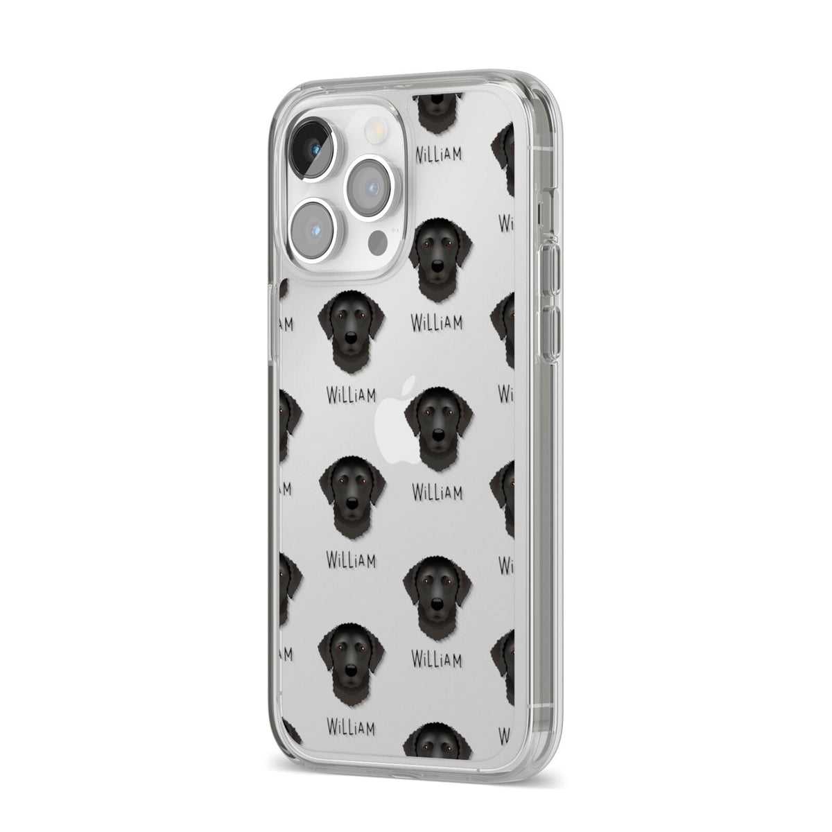 Curly Coated Retriever Icon with Name iPhone 14 Pro Max Clear Tough Case Silver Angled Image