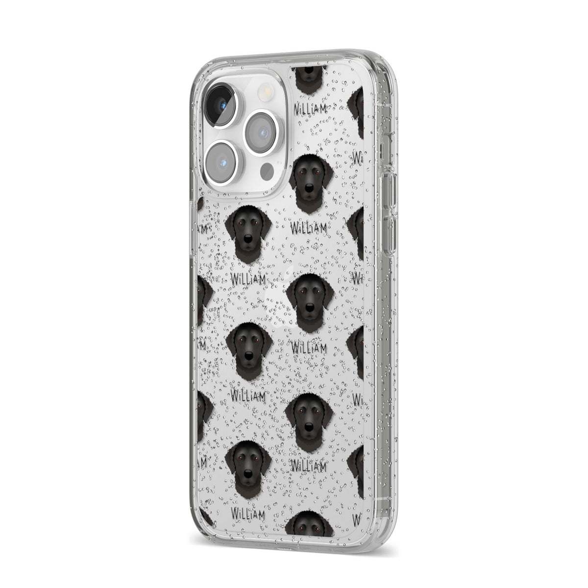 Curly Coated Retriever Icon with Name iPhone 14 Pro Max Glitter Tough Case Silver Angled Image