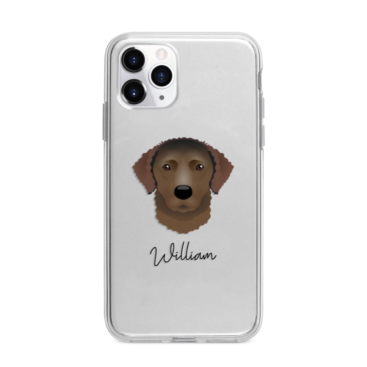 Curly Coated Retriever Personalised Apple iPhone 11 Pro Max in Silver with Bumper Case