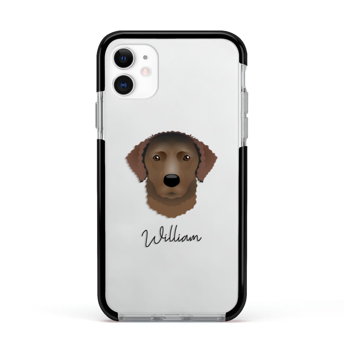 Curly Coated Retriever Personalised Apple iPhone 11 in White with Black Impact Case