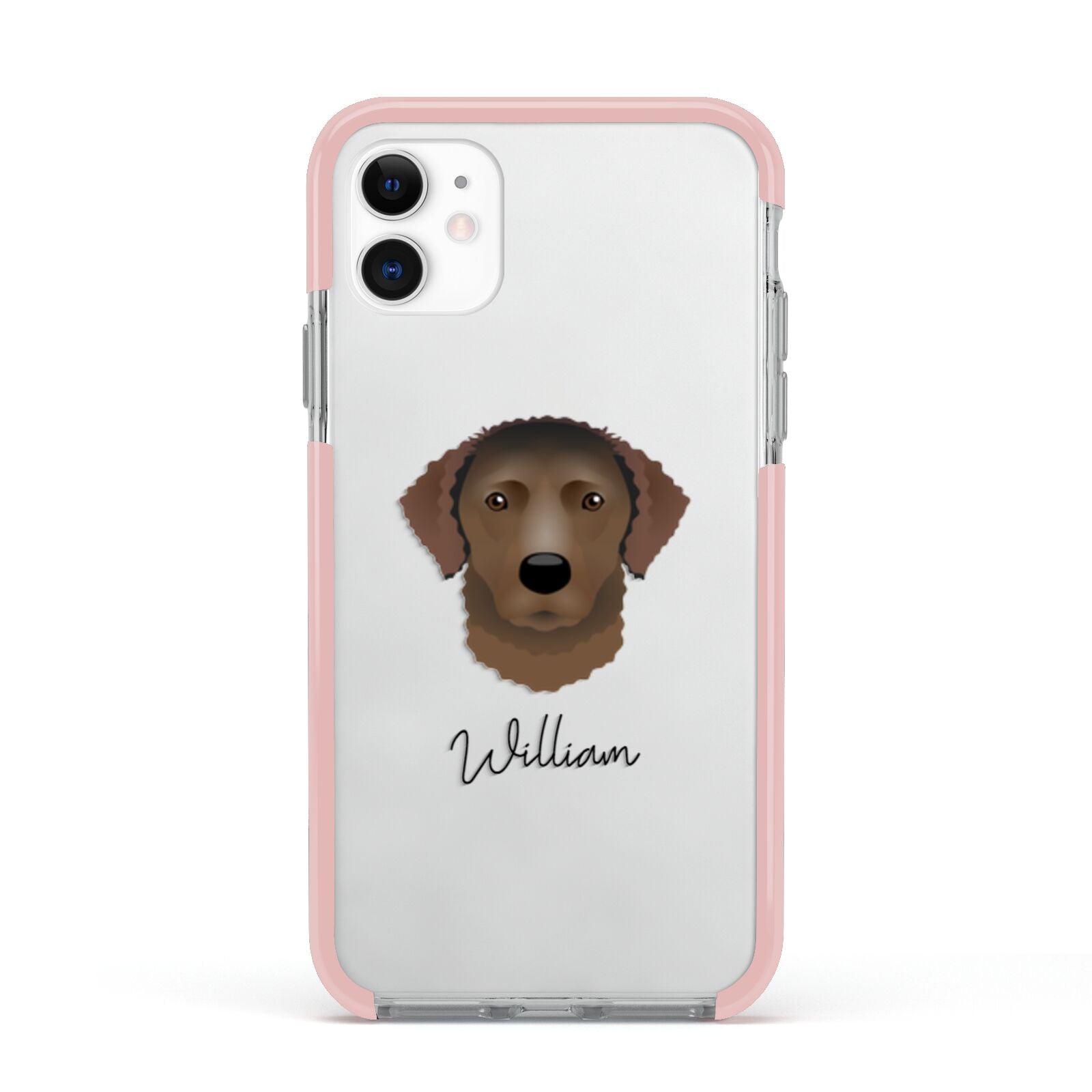 Curly Coated Retriever Personalised Apple iPhone 11 in White with Pink Impact Case