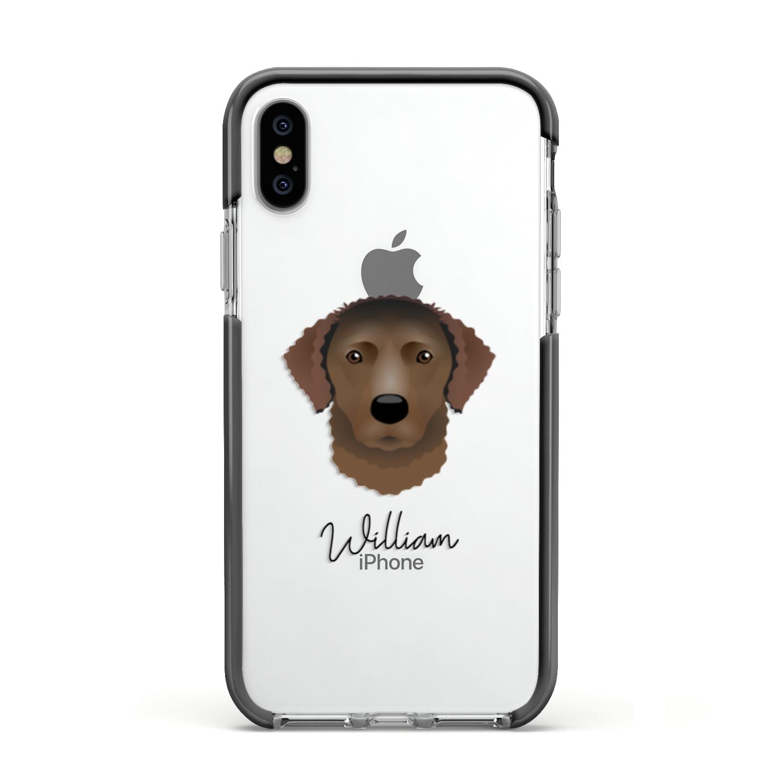 Curly Coated Retriever Personalised Apple iPhone Xs Impact Case Black Edge on Silver Phone